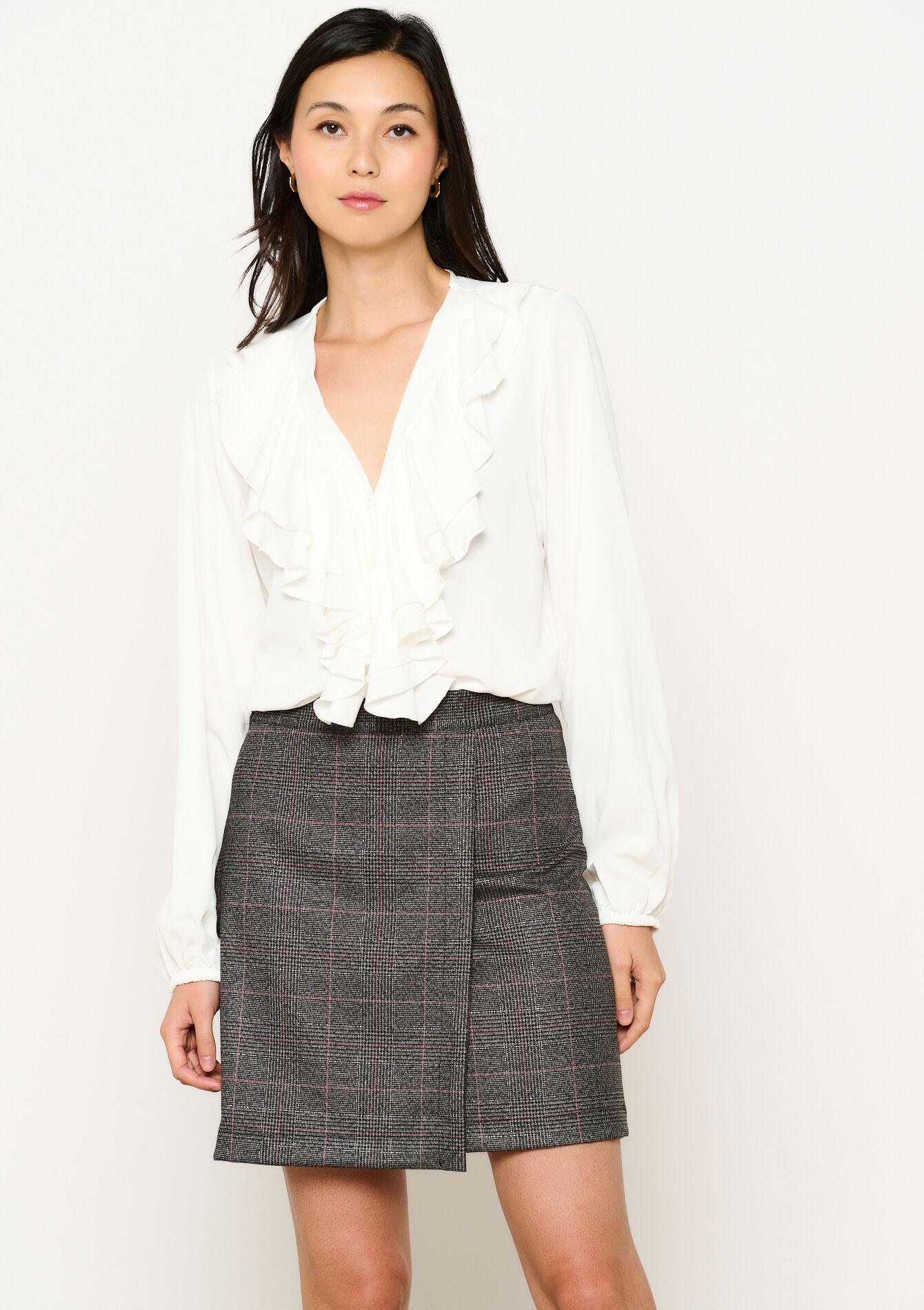 Plaid skirt with wrap, undefined - MED GREY - undefined