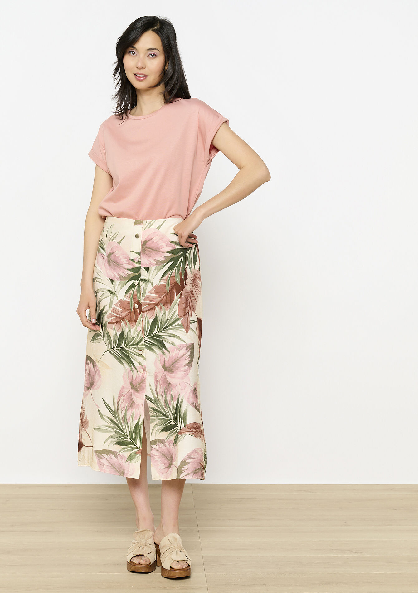 Midi-rok met bloemenprint, undefined - LT BEIGE - undefined