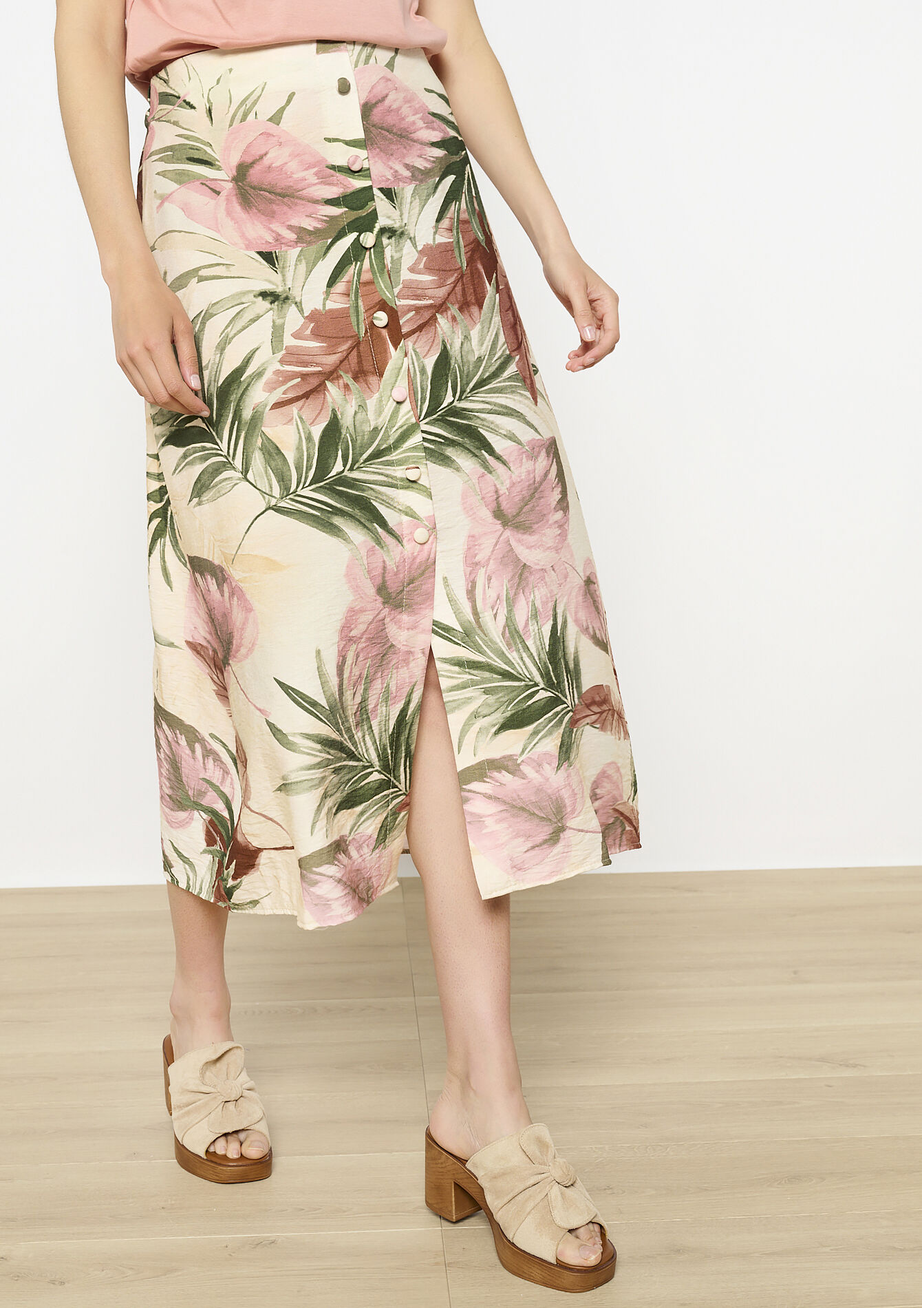 Midi-rok met bloemenprint, undefined - LT BEIGE - undefined