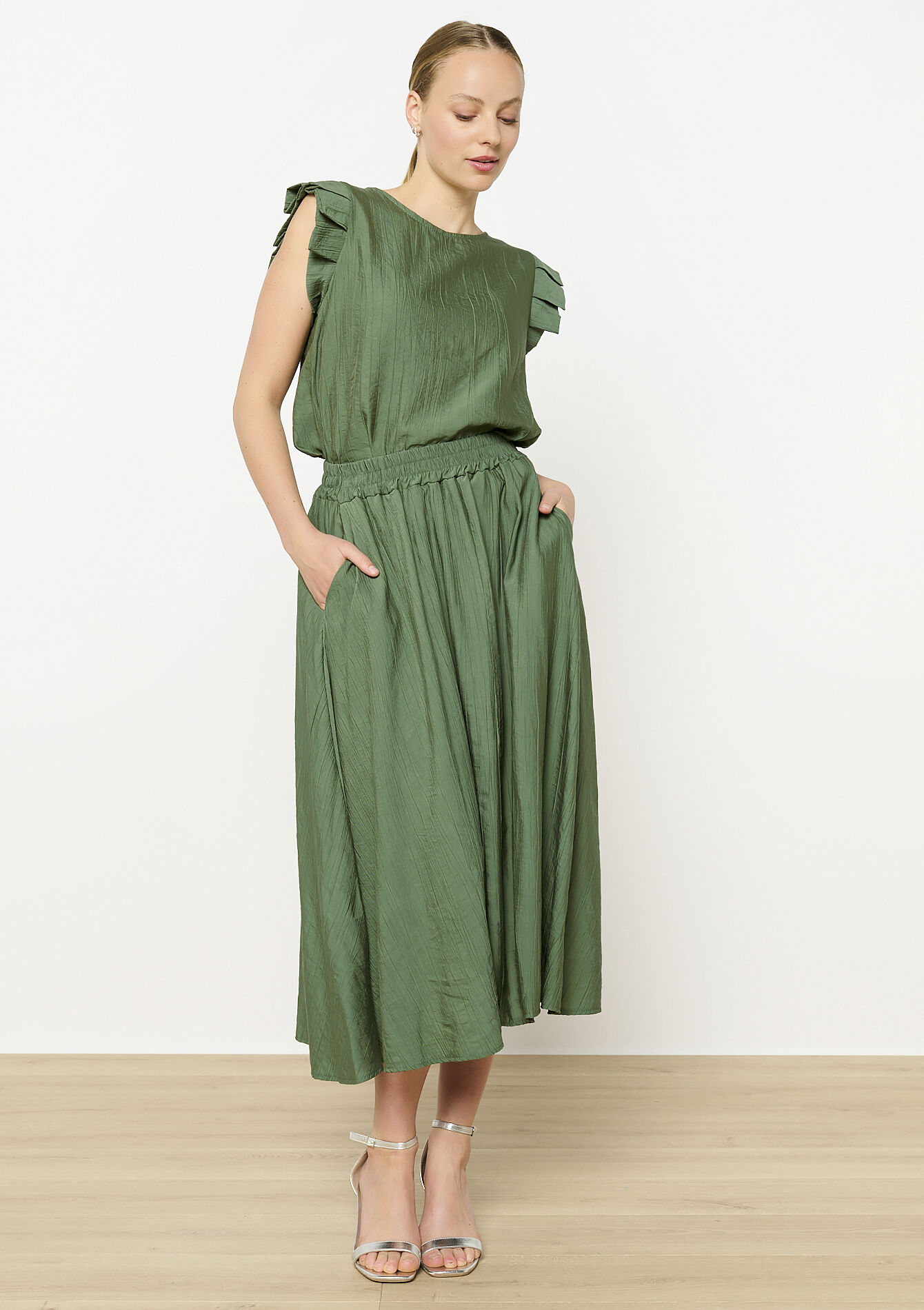 Jupe midi fluide, undefined - KHAKI MED - undefined