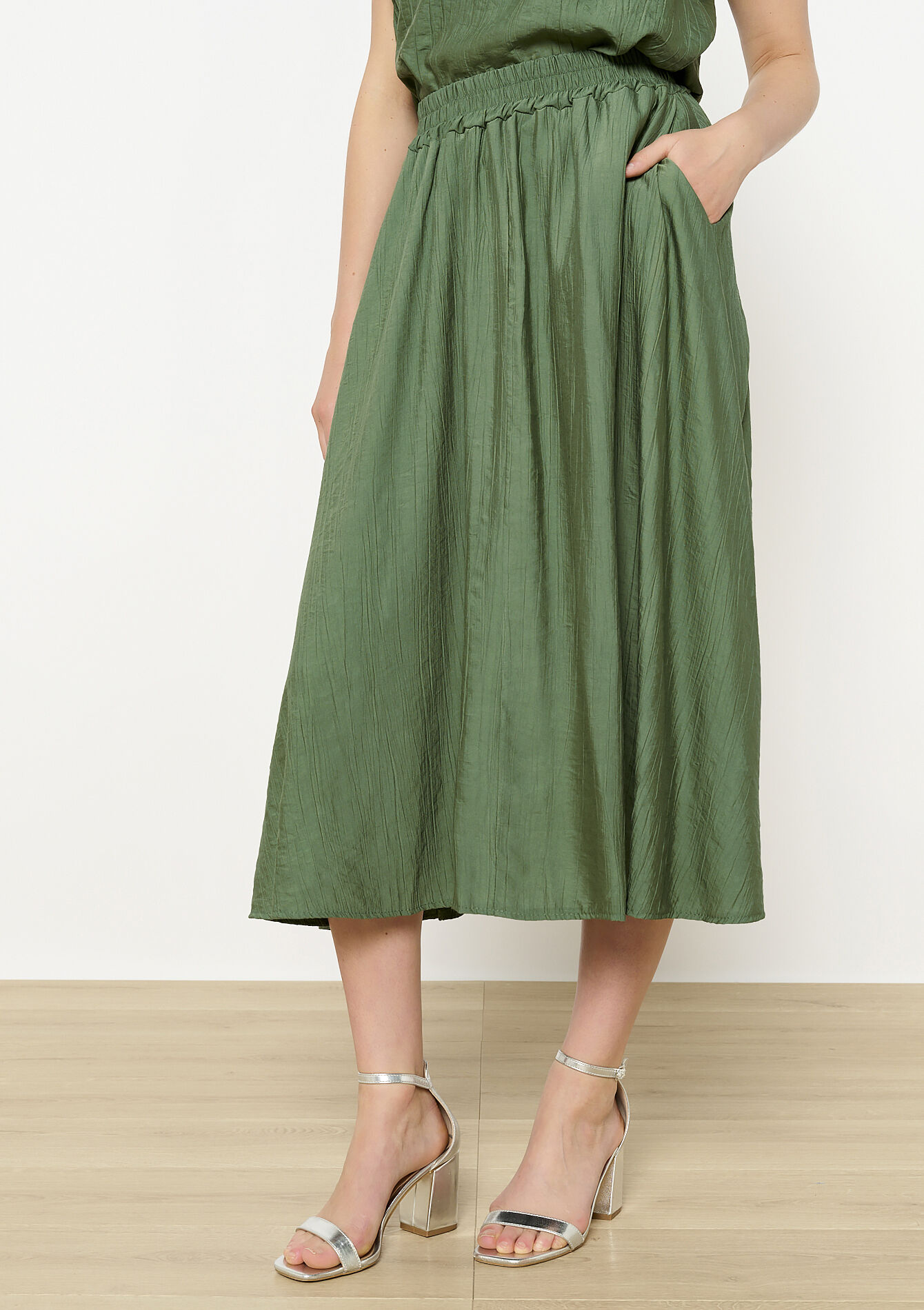 Jupe midi fluide, undefined - KHAKI MED - undefined