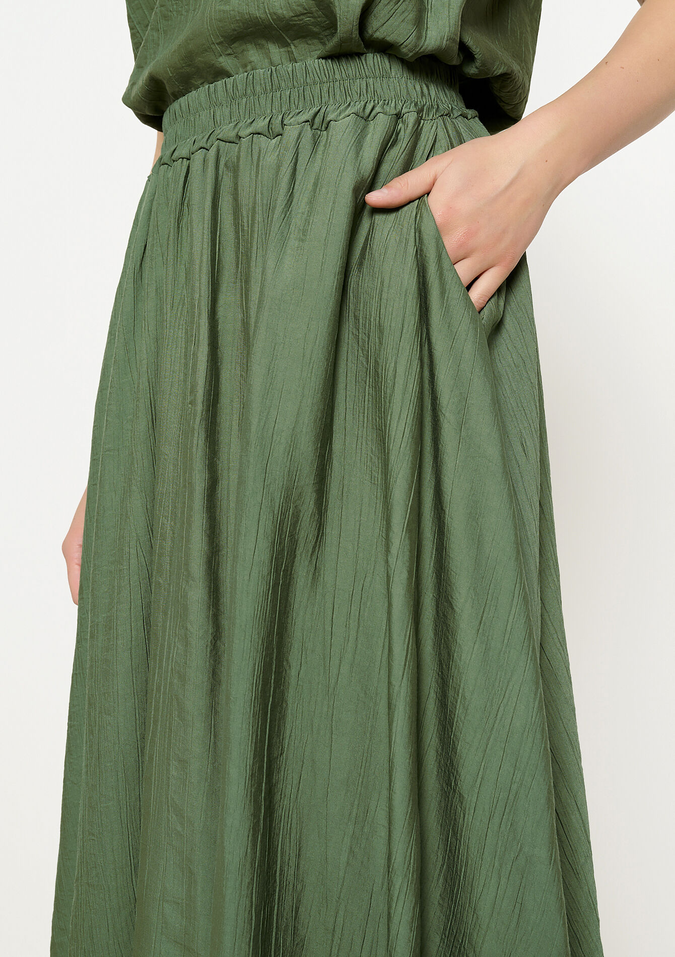 Jupe midi fluide, undefined - KHAKI MED - undefined