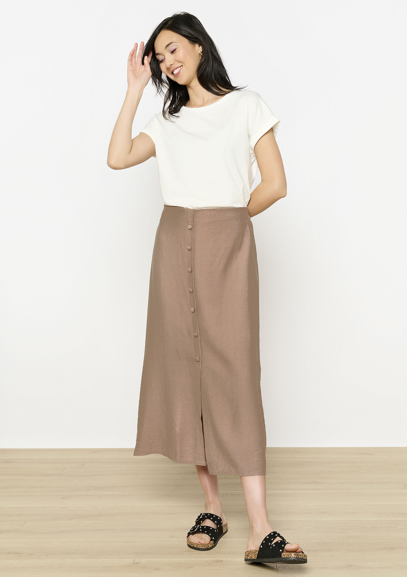 Jupe midi boutonnée, undefined - BEIGE COFFEE - undefined