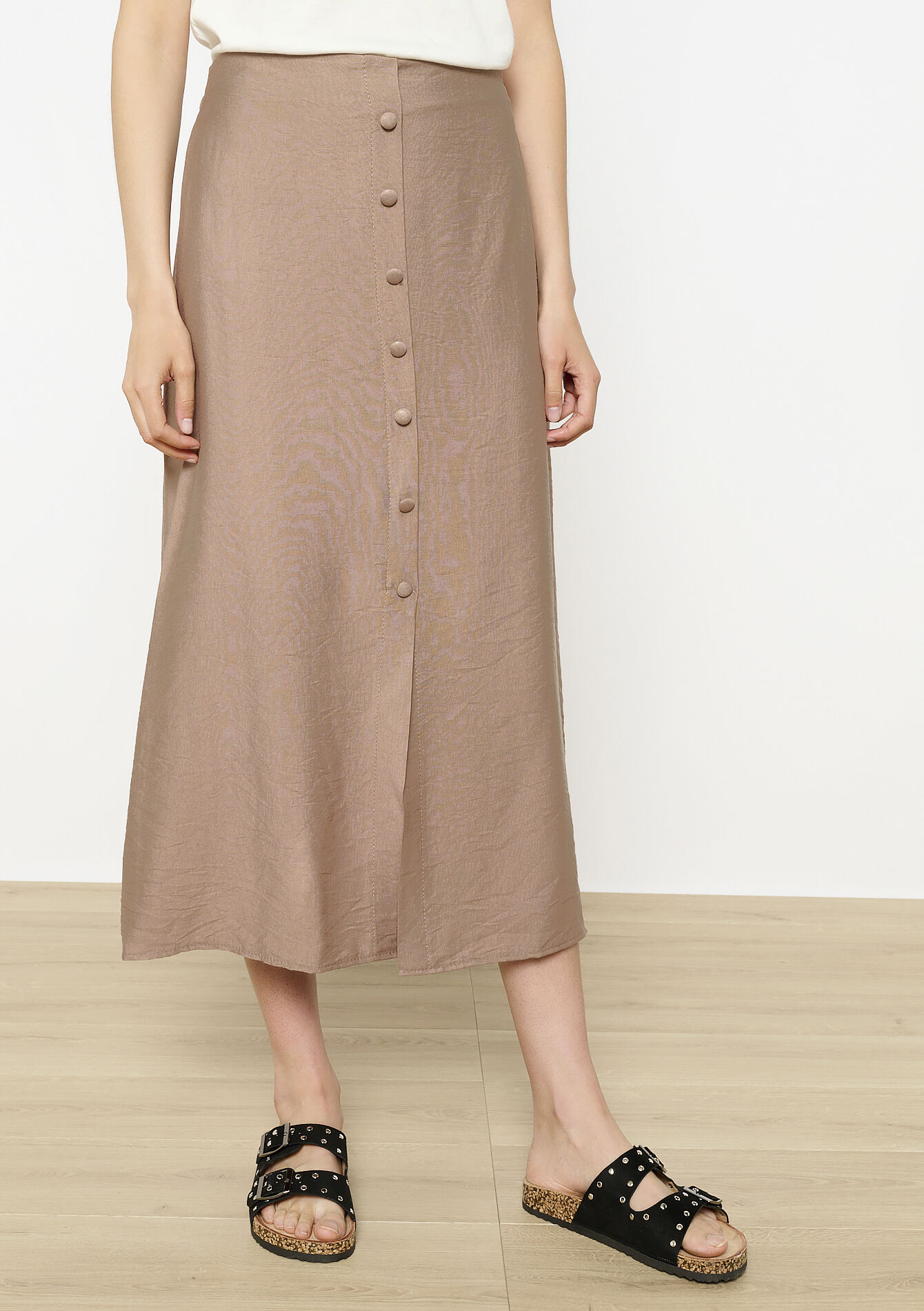 Jupe midi boutonnée, undefined - BEIGE COFFEE - undefined