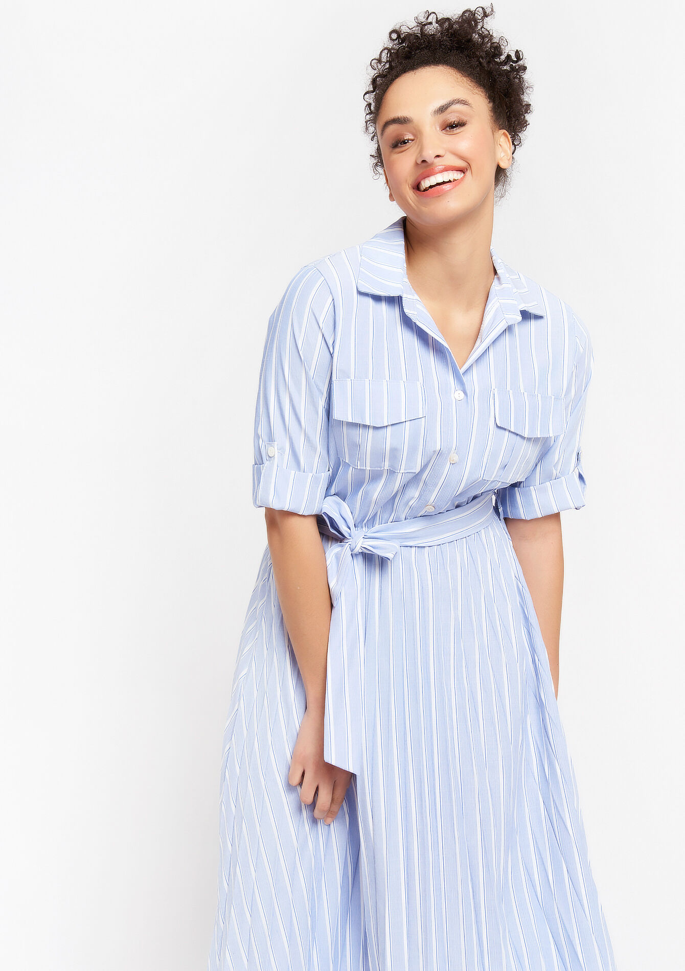 Midi overhemd jurk met strepen, Midi overhemd jurk met strepen - BLUE BABY - 08102465_1699