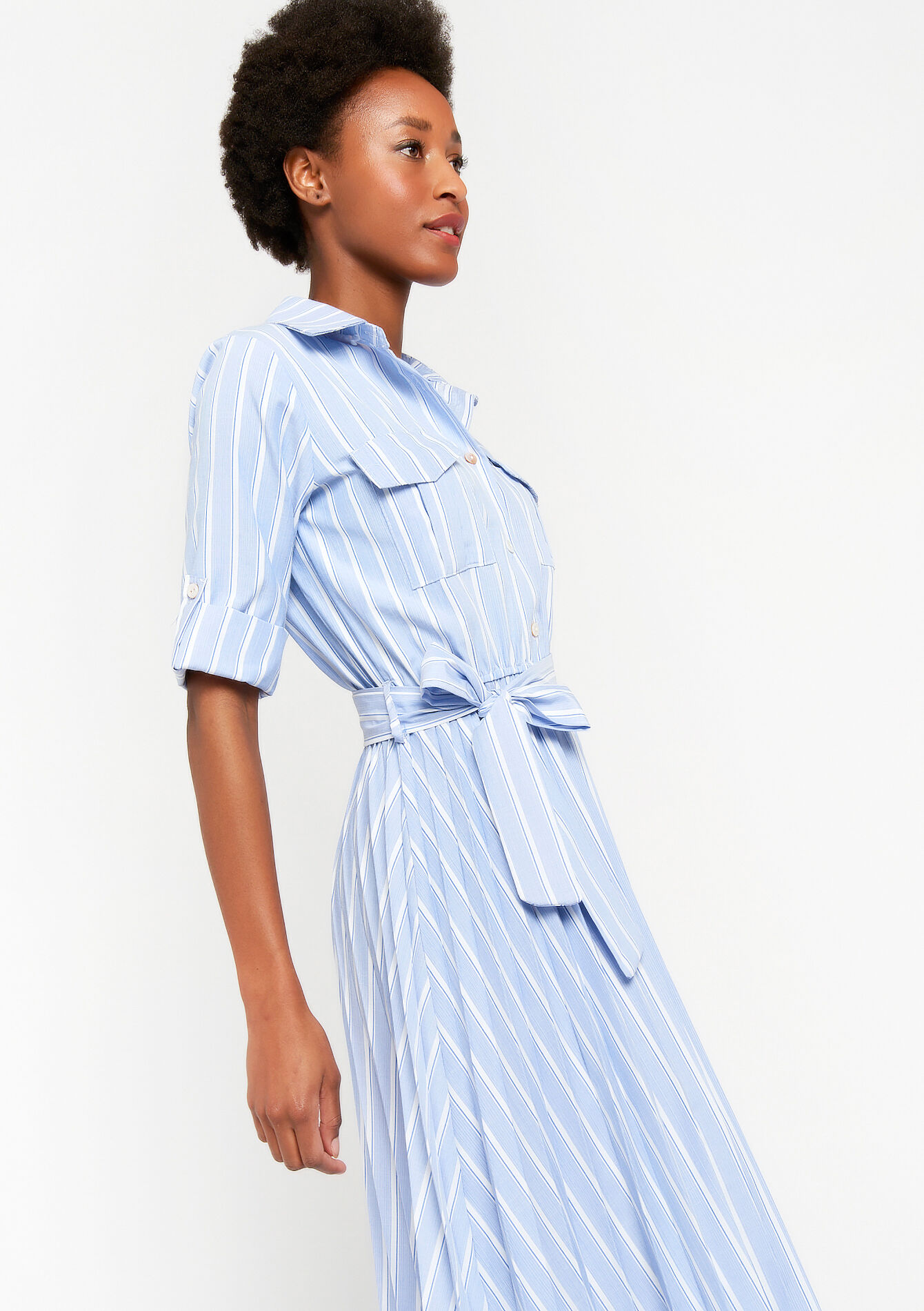 Midi overhemd jurk met strepen, Midi overhemd jurk met strepen - BLUE BABY - 08102465_1699