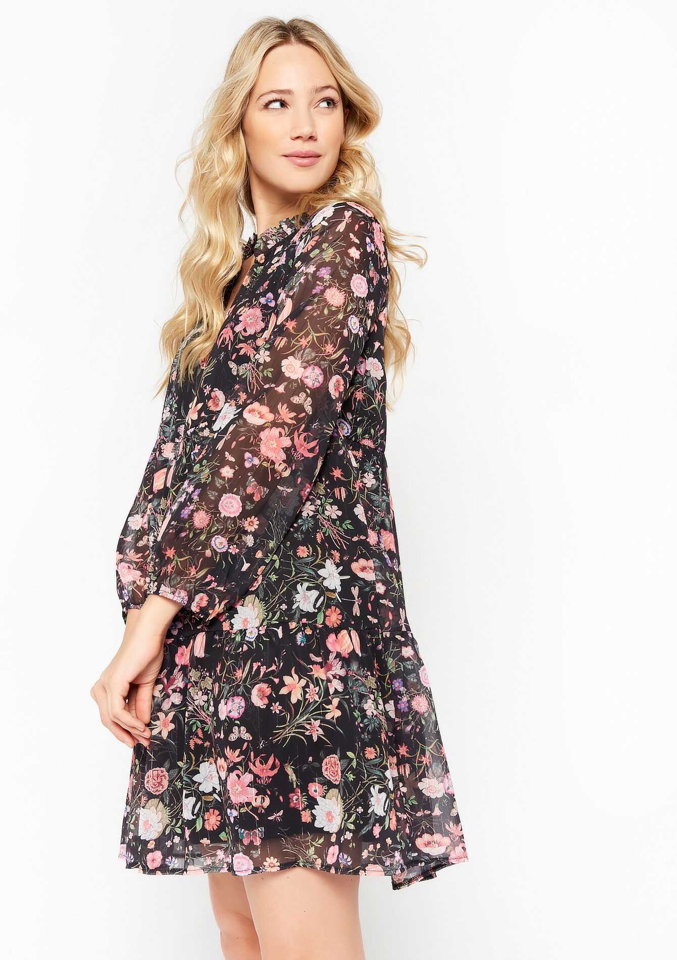 A-line dress with floral print, A-line dress with floral print, , back
