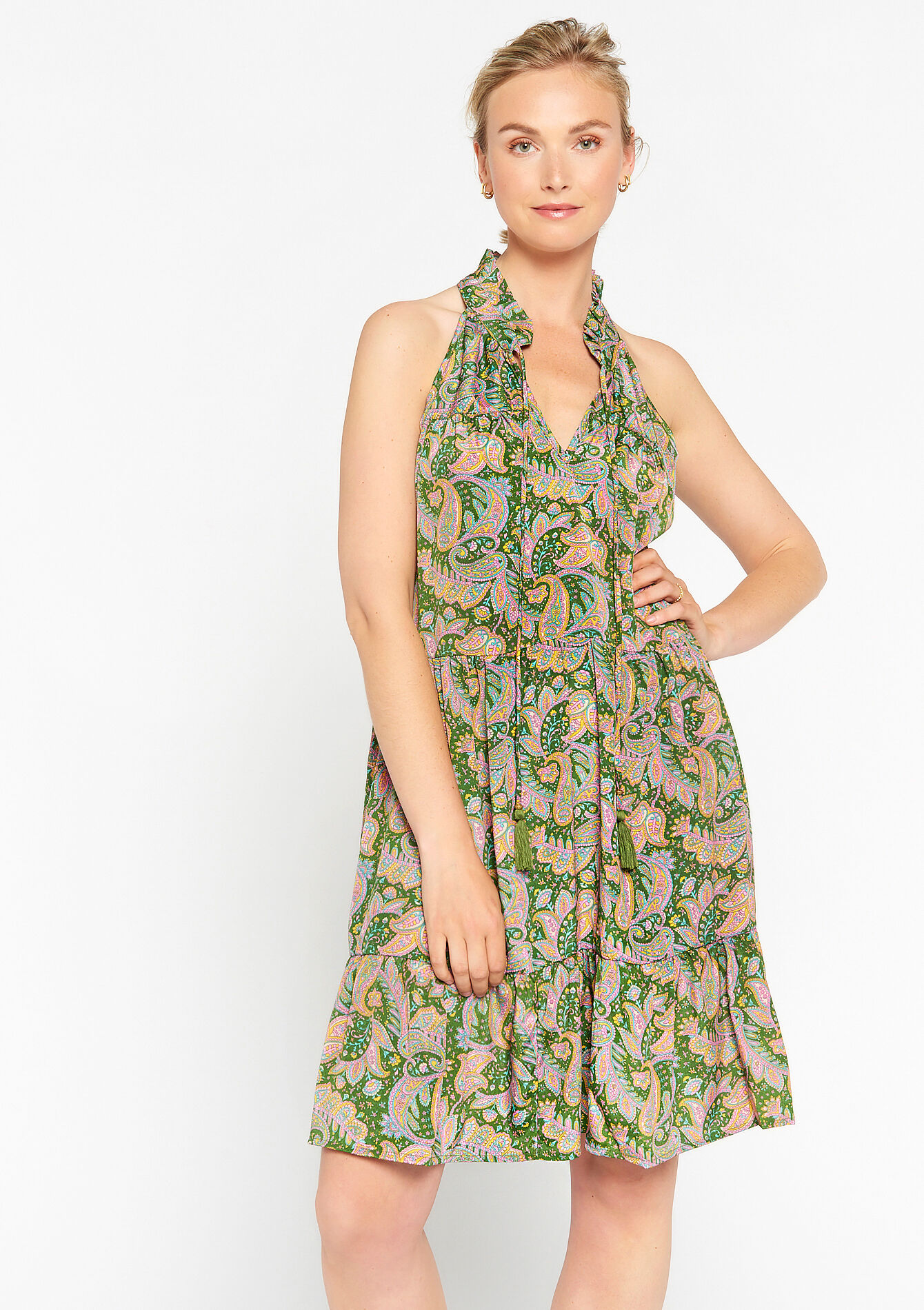 Straight paisley print dress, undefined - LIGHT GREEN PASTEL - undefined
