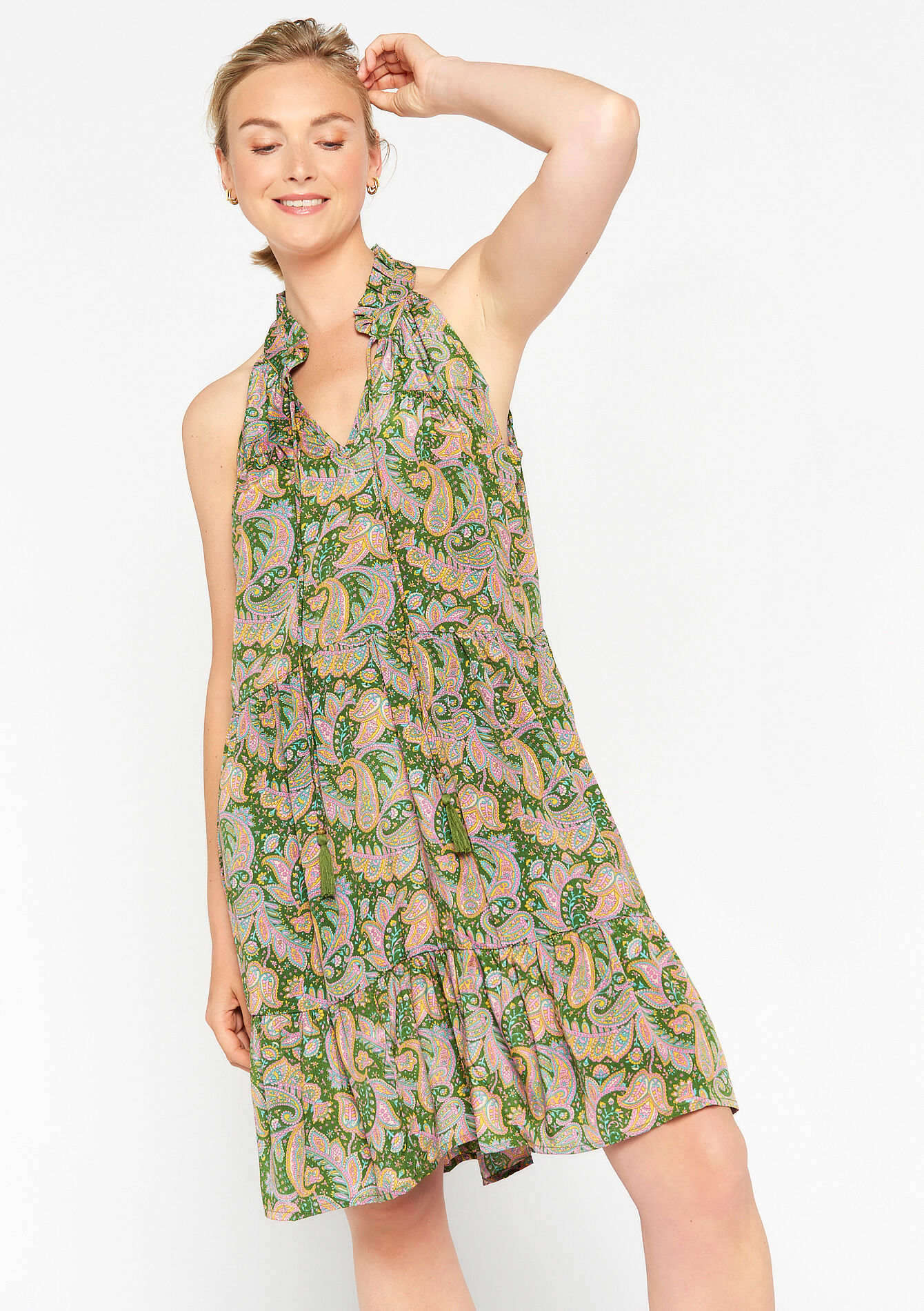 Straight paisley print dress, undefined - LIGHT GREEN PASTEL - undefined