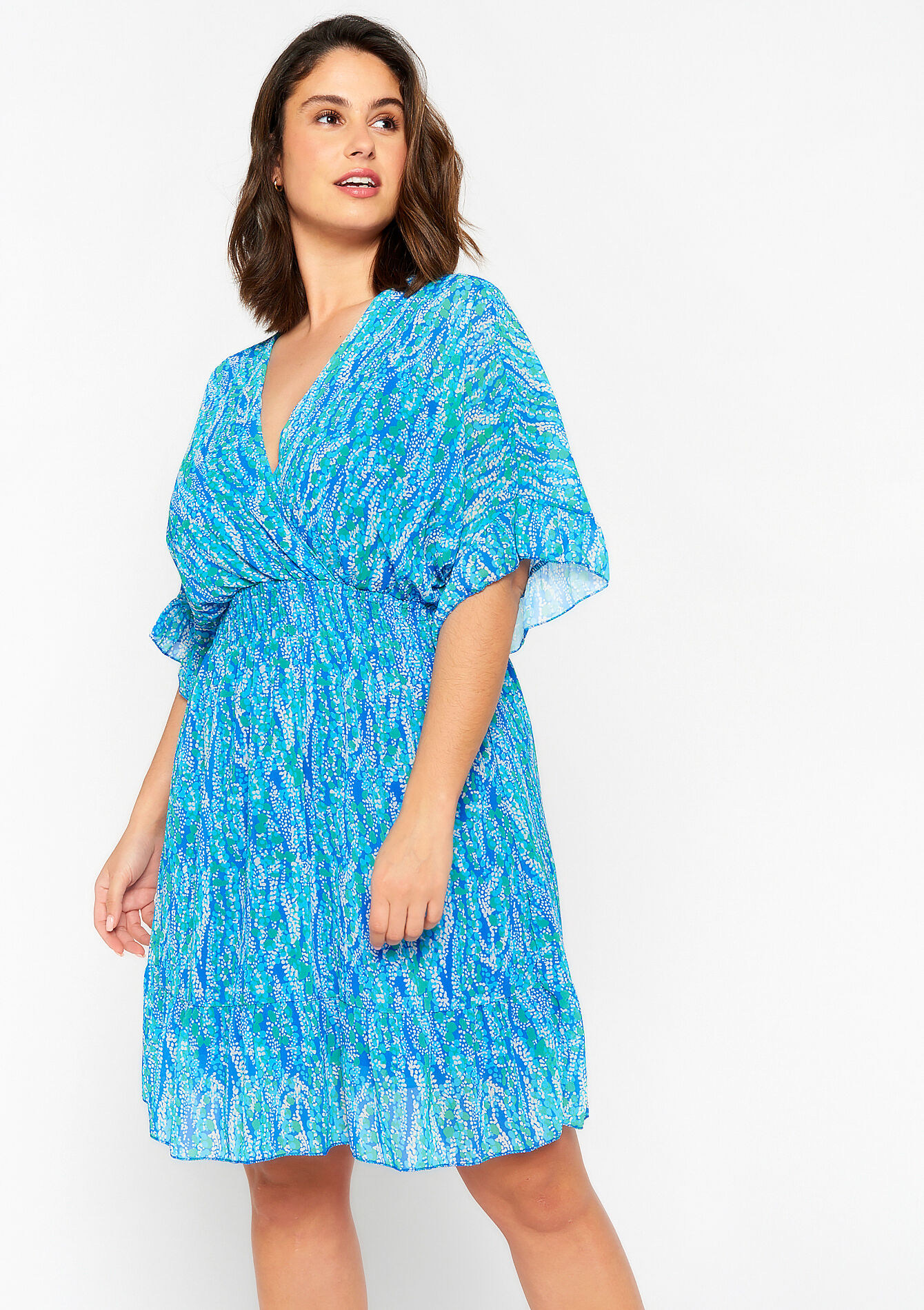 Wrap dress with graphic print, undefined - ELECTRIC BLUE - undefined