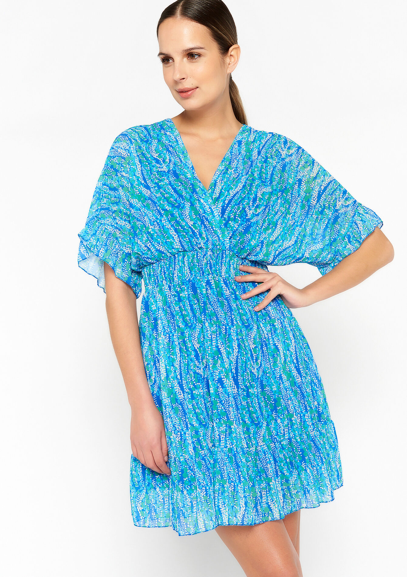 Wrap dress with graphic print, undefined - ELECTRIC BLUE - undefined