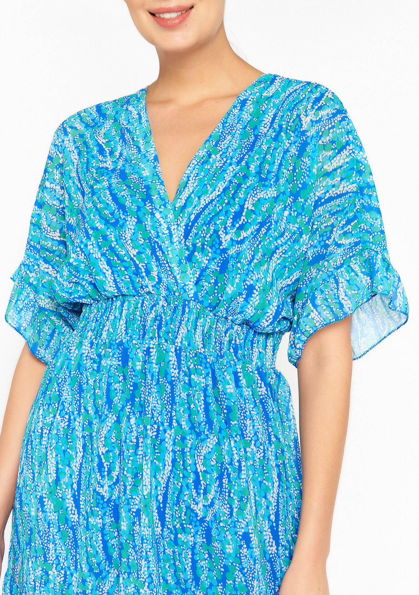 Wrap dress with graphic print, undefined - ELECTRIC BLUE - undefined