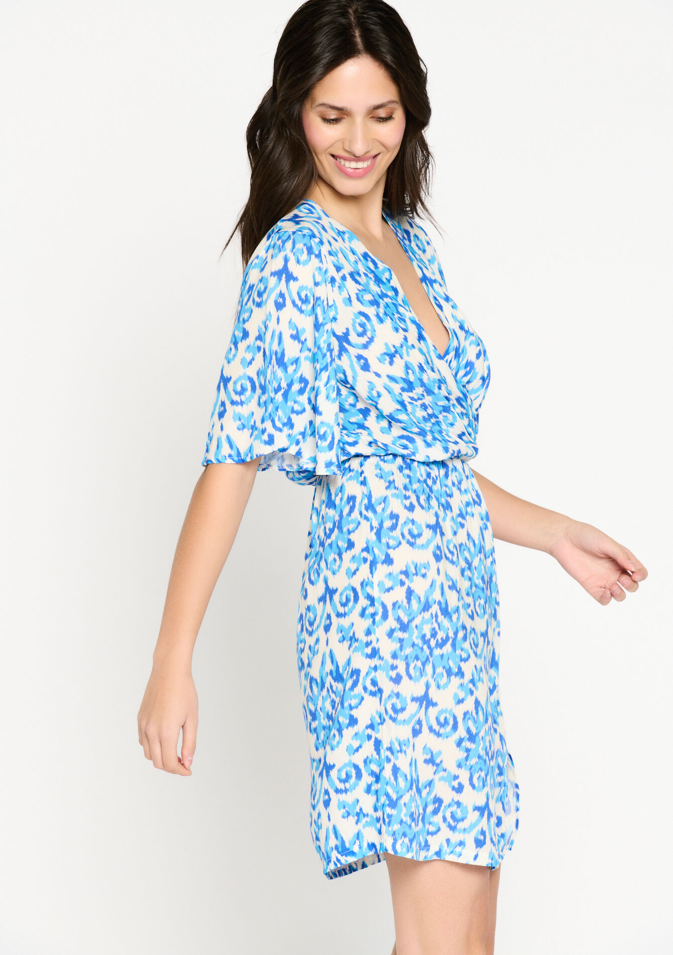 Wrap dress with ethnic print, undefined - BLUE FAIENCE - undefined