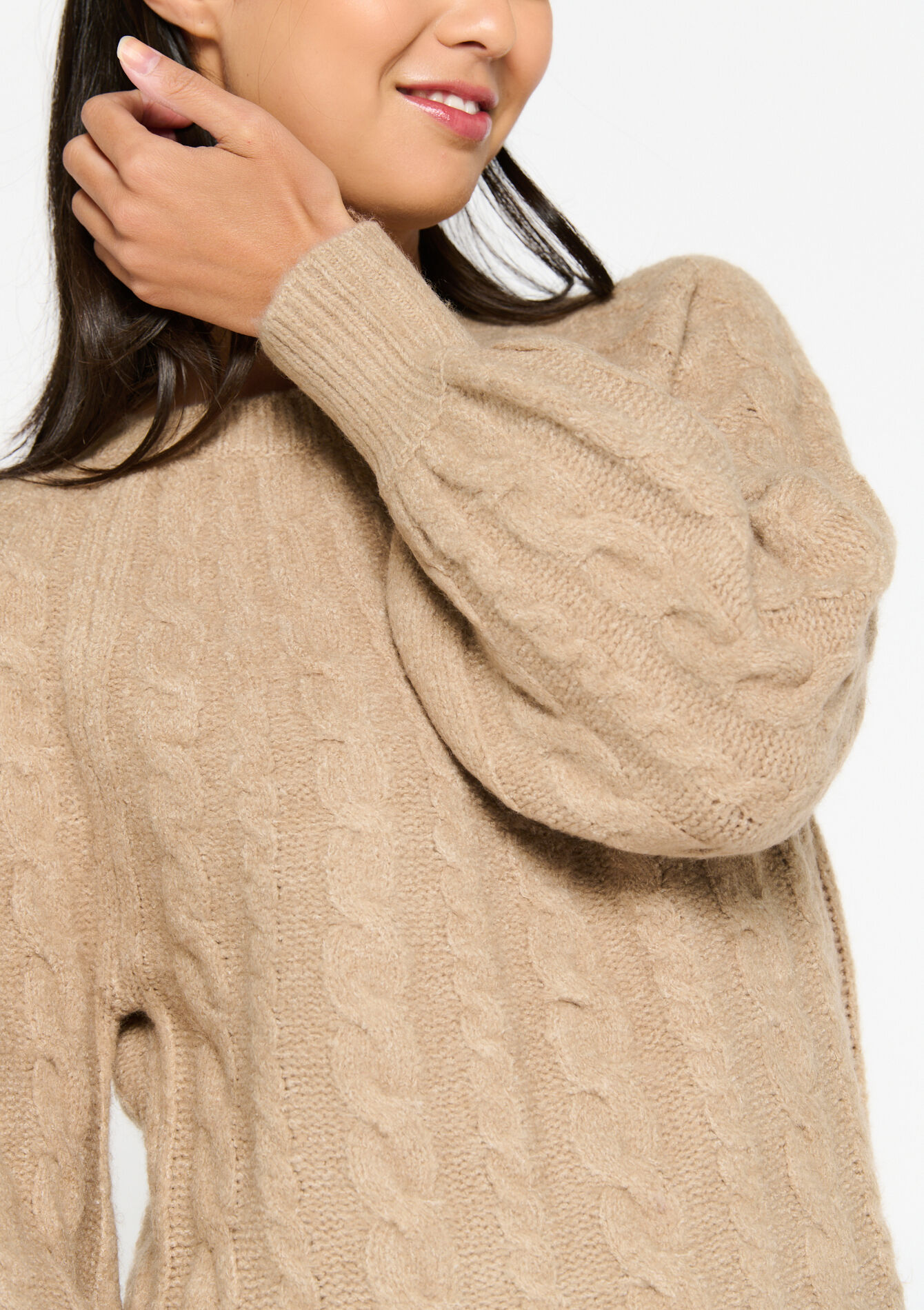 Knitted dress with cables, undefined - TAUPE - undefined