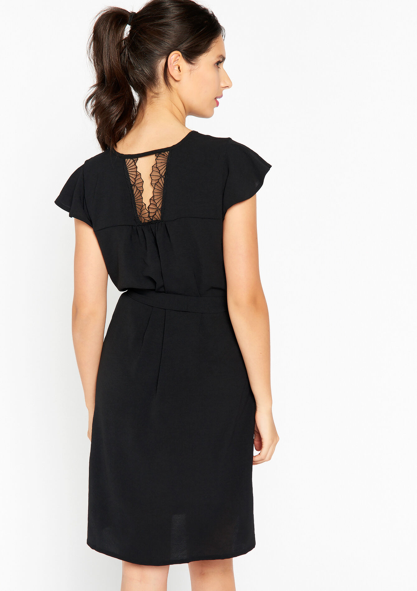 Robe courte avec dentelle, Robe courte avec dentelle - BLACK - 08103346_1119