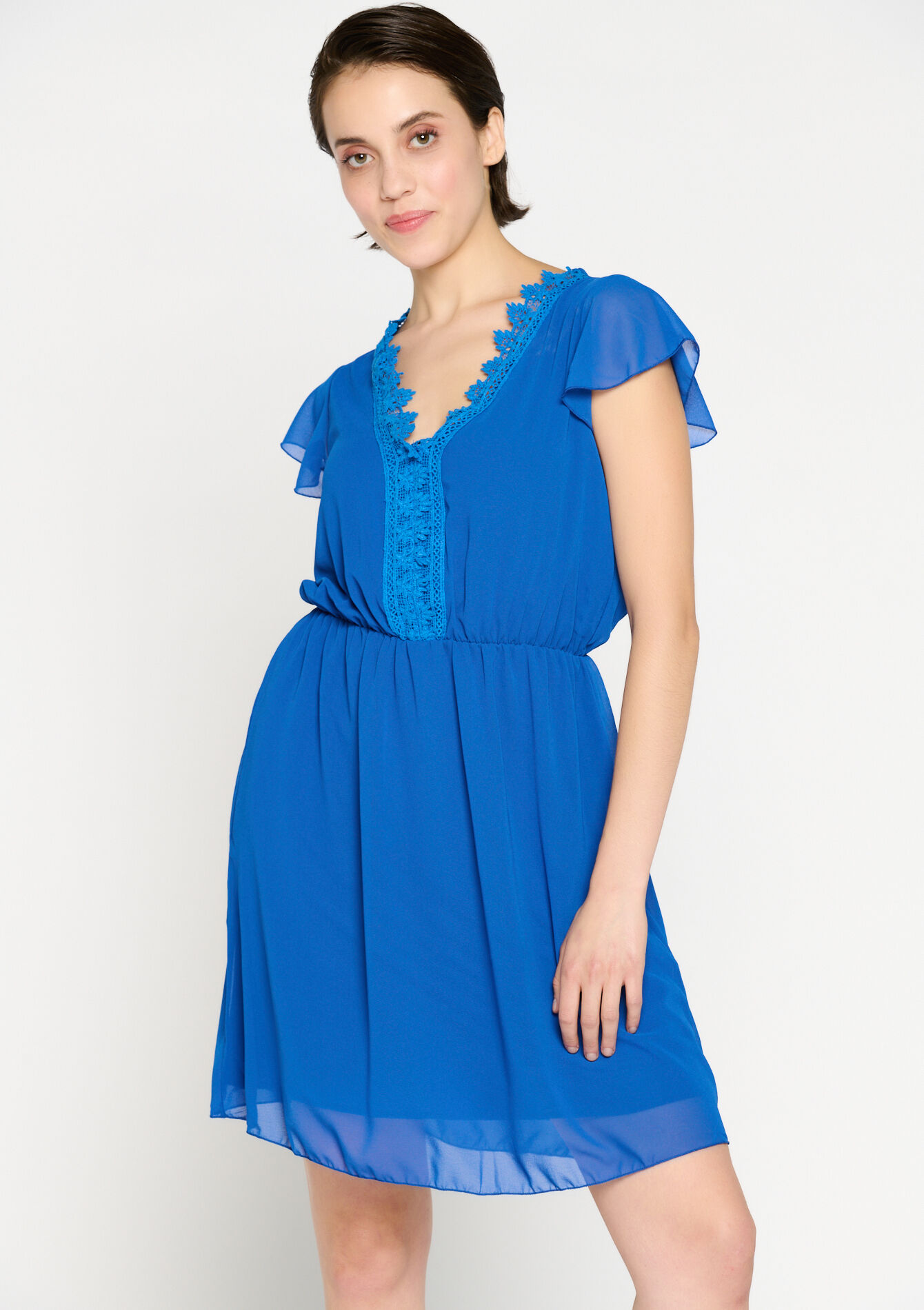 Straight dress with guipure lace, undefined - ELECTRIC BLUE - undefined