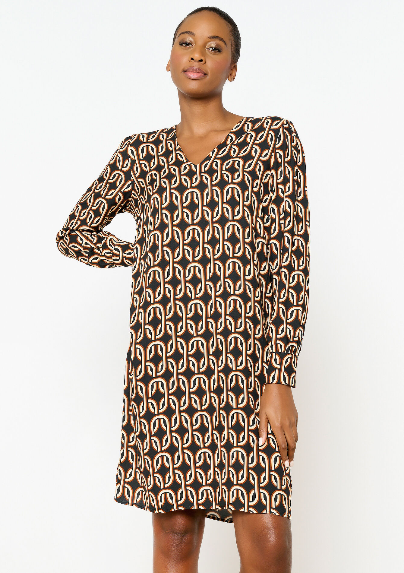 Rechte jurk met retroprint, Rechte jurk met retroprint - BLACK - 08103426_1119