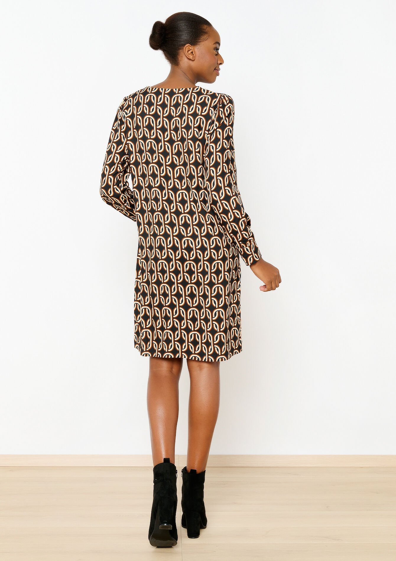 Rechte jurk met retroprint, Rechte jurk met retroprint - BLACK - 08103426_1119