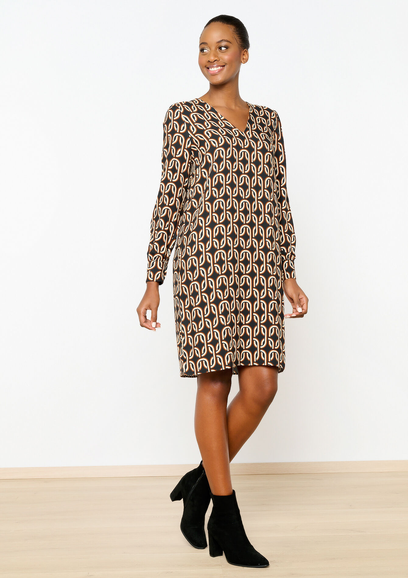 Rechte jurk met retroprint, Rechte jurk met retroprint - BLACK - 08103426_1119