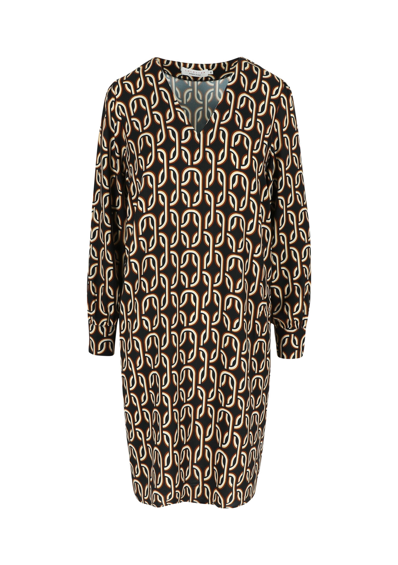 Rechte jurk met retroprint, Rechte jurk met retroprint - BLACK - 08103426_1119