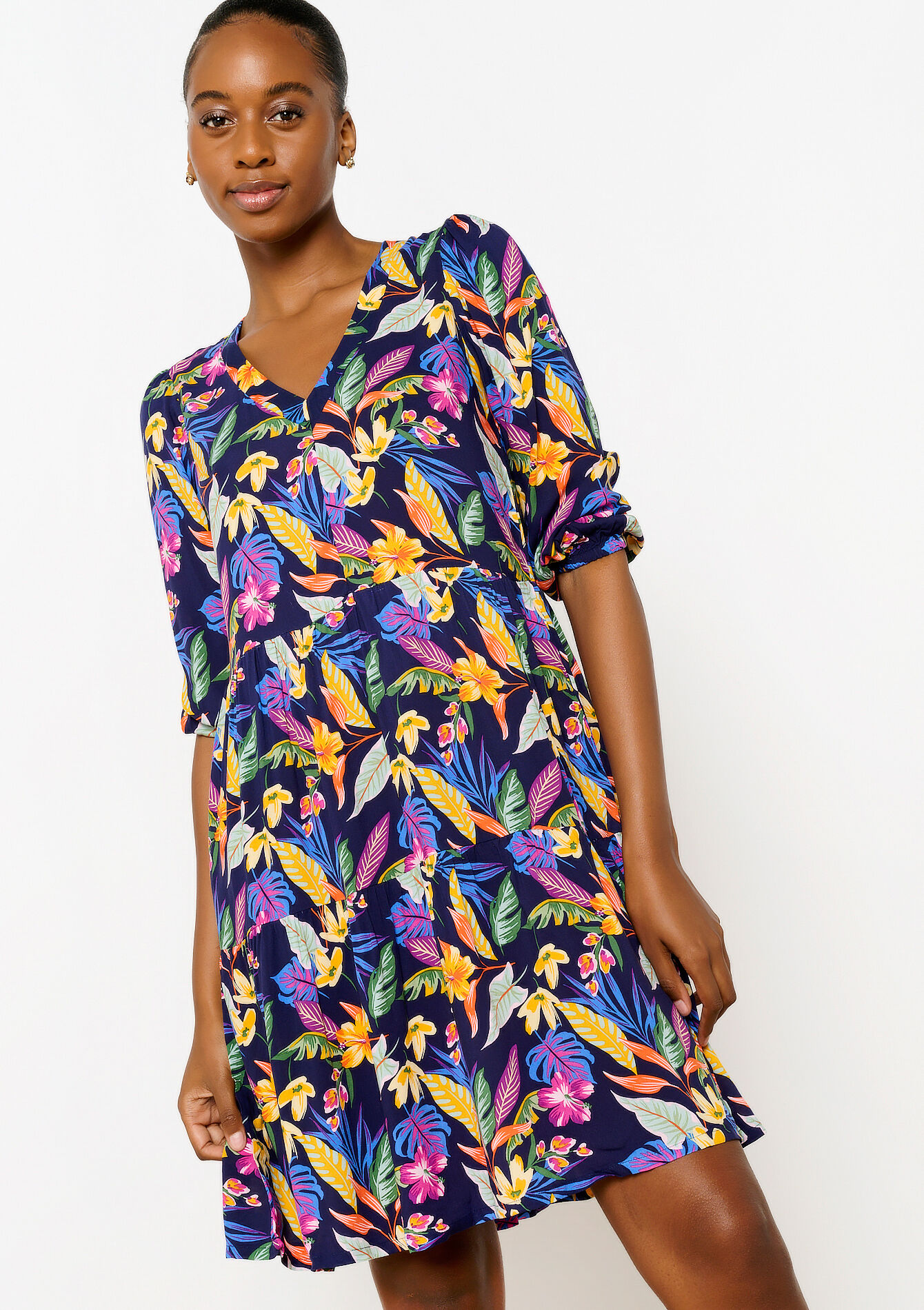 Korte jurk met hibiscusprint, Korte jurk met hibiscusprint, , back