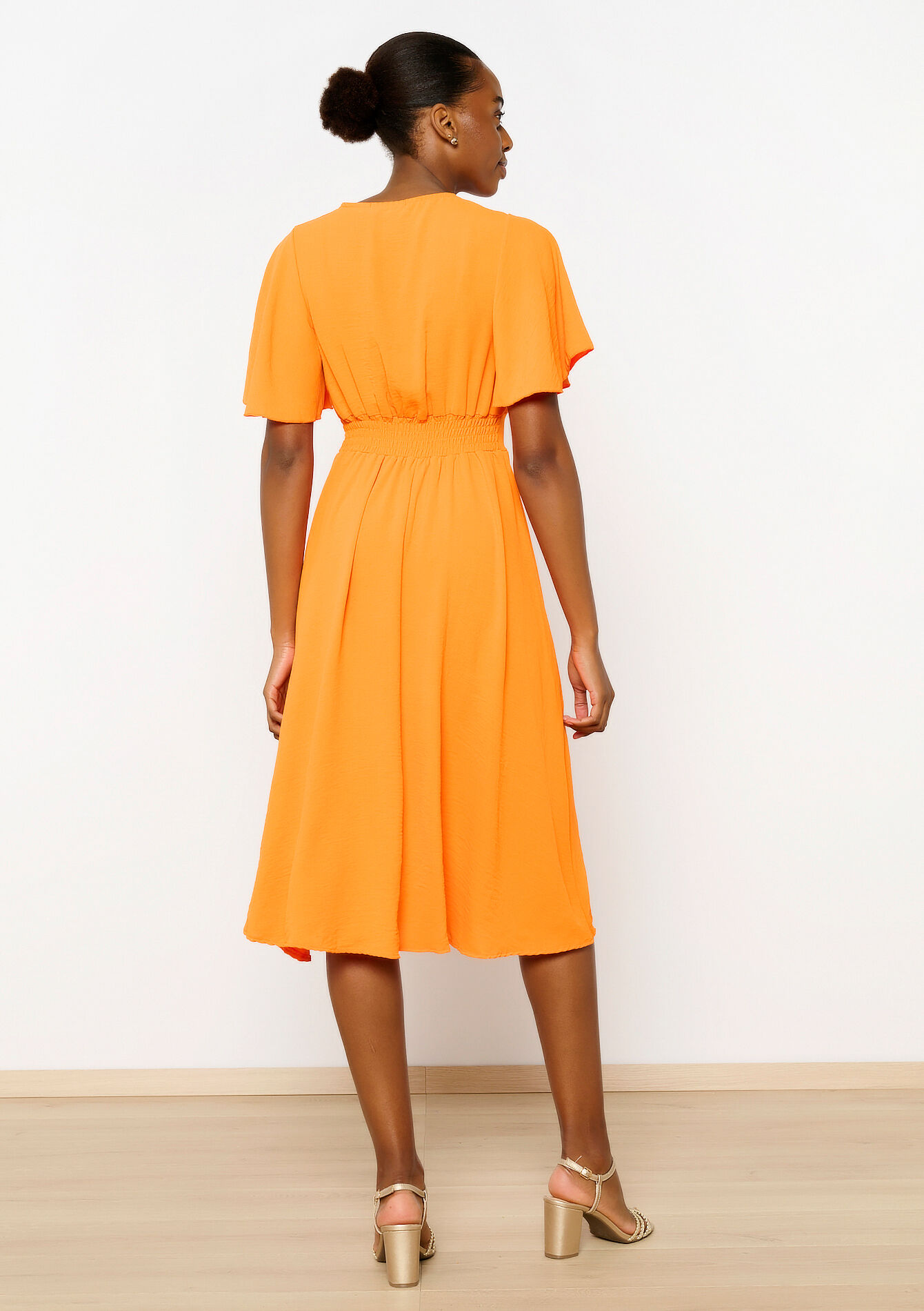 Midi-jurk met V-hals, Midi-jurk met V-hals - BRIGHT ORANGE - 08103534_088
