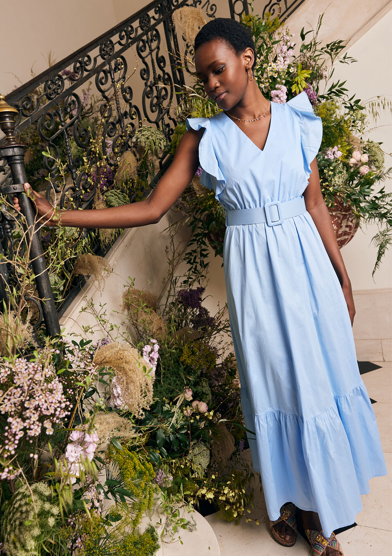 Maxi-jurk met ruches, undefined - PASTEL BLUE - undefined