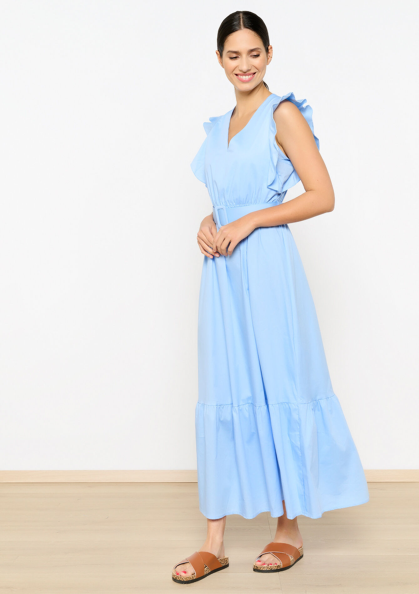 Maxi-jurk met ruches, undefined - PASTEL BLUE - undefined