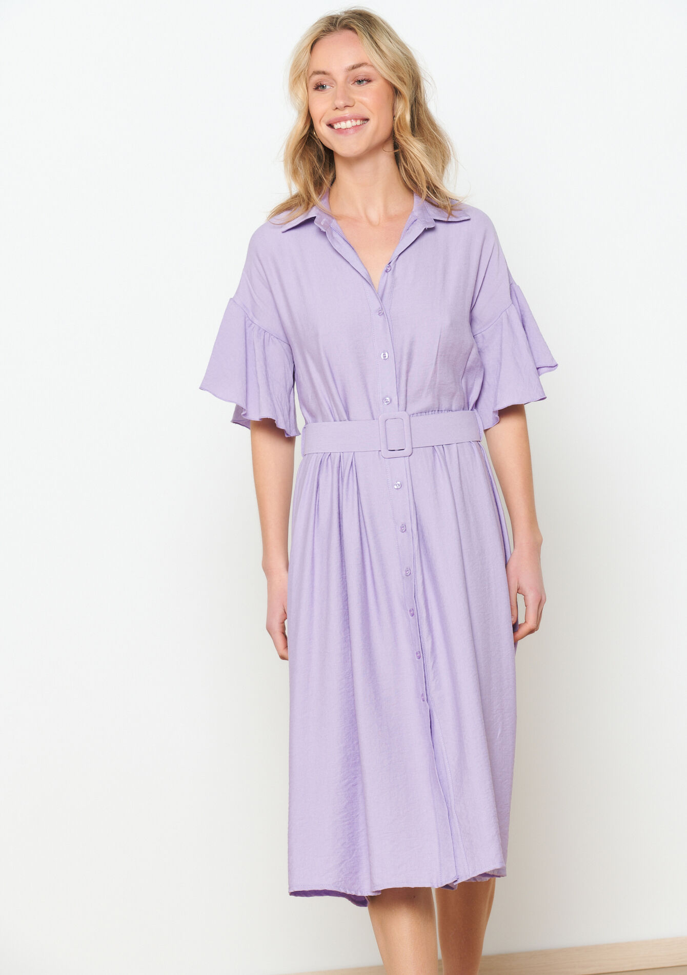 Midi dress with belt, undefined - PASTEL LILAC - undefined