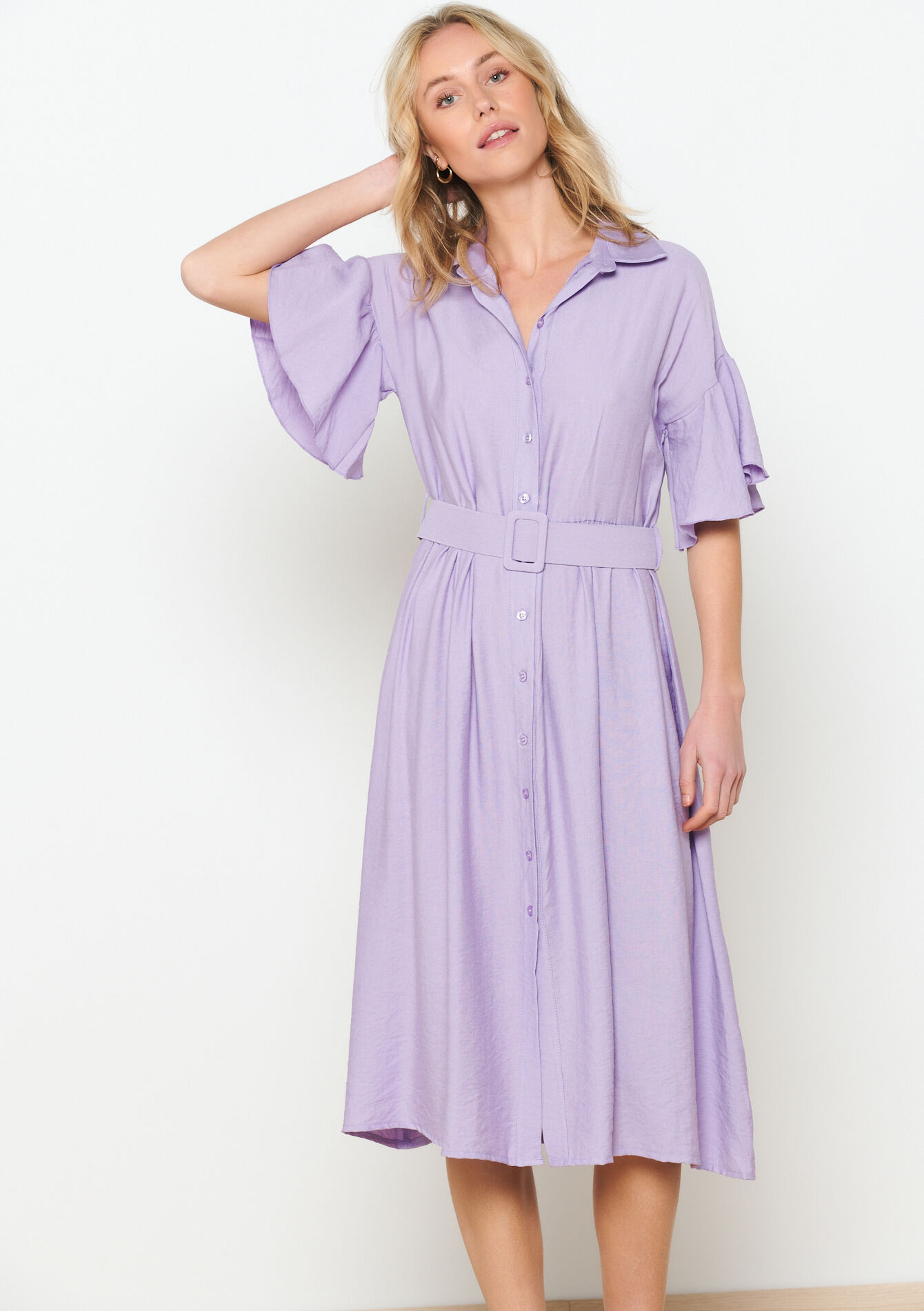 Midi dress with belt, undefined - PASTEL LILAC - undefined