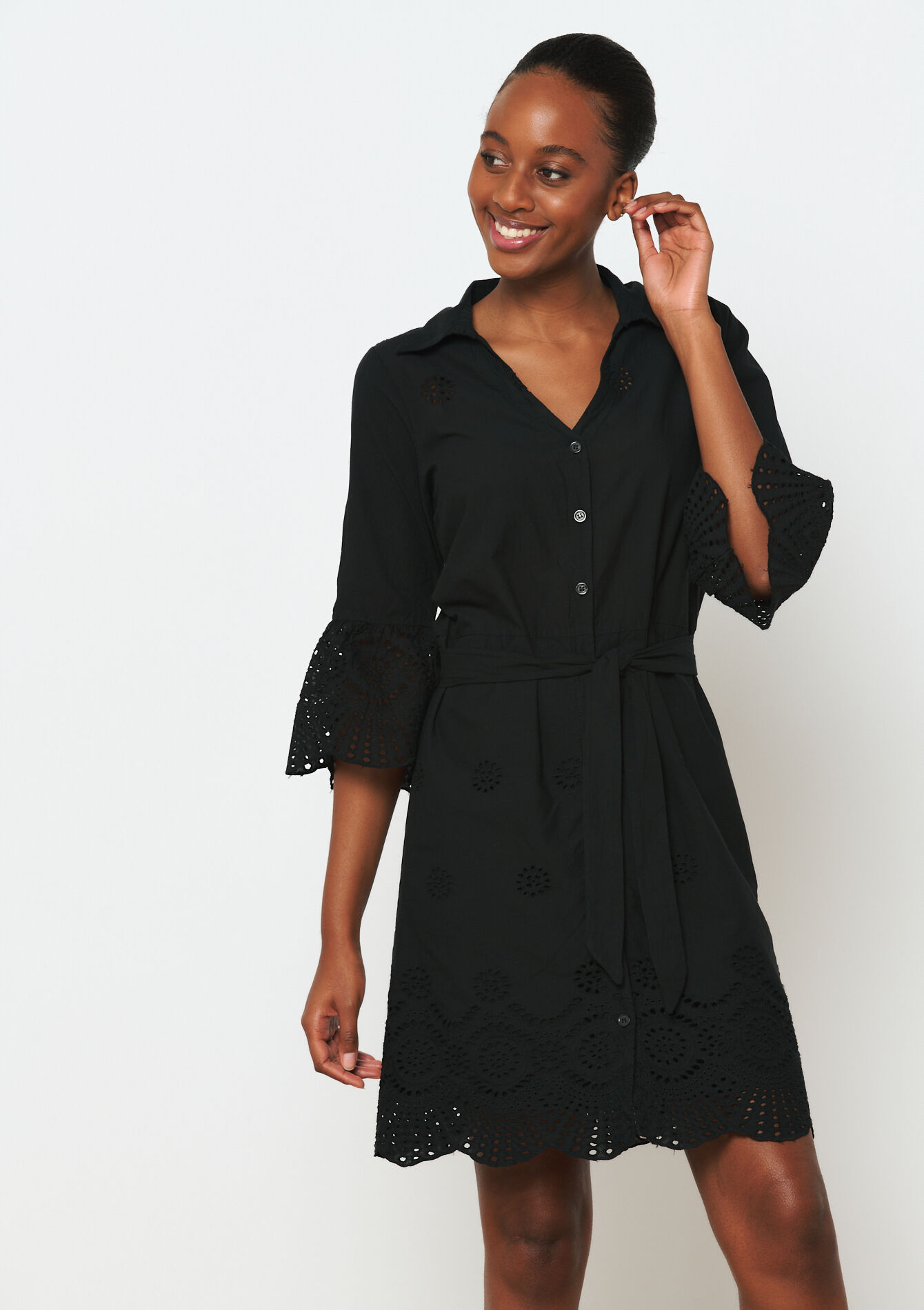 Jurk in broderie anglaise, undefined - BLACK - undefined