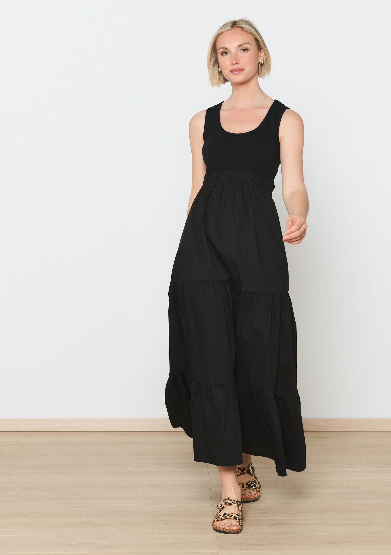 Robe en popeline avec haut côtelé, undefined - BLACK - undefined