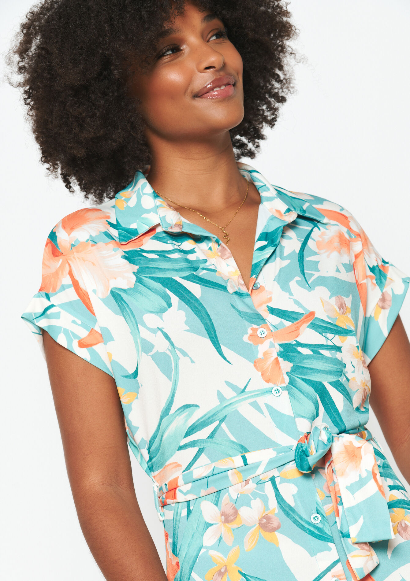 Hemdjurk met bladerprint, undefined - BLUE LAGOON - undefined