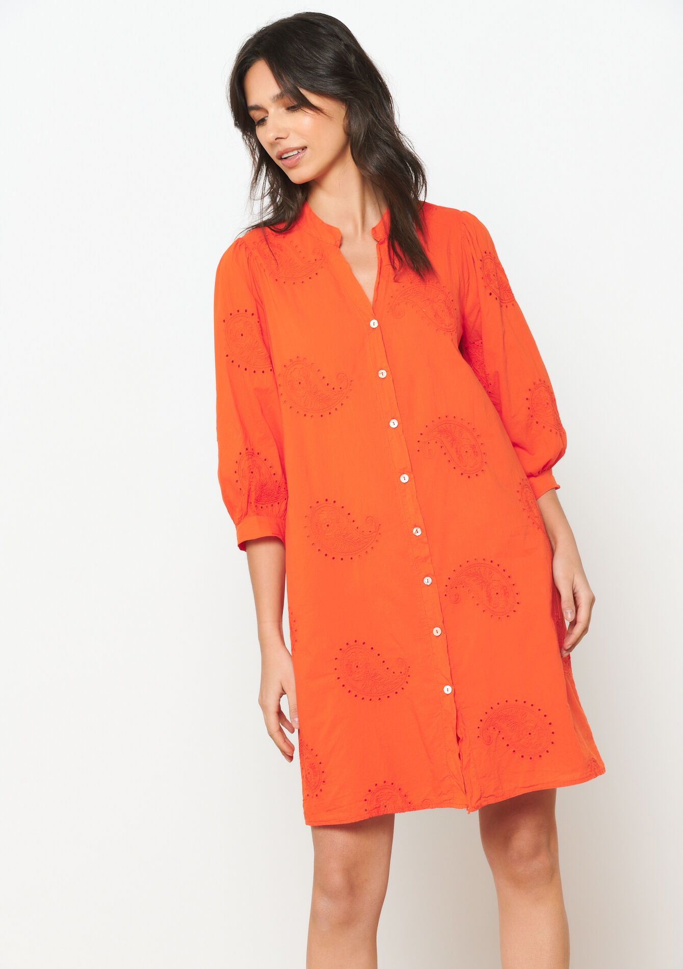 Shirt dress with embroidery, undefined - ORANGE BRIGHT - undefined