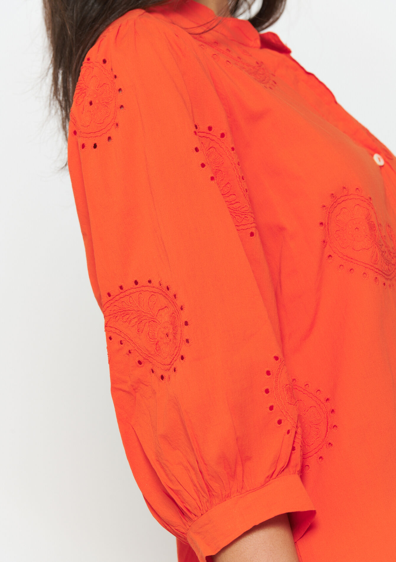 Shirt dress with embroidery, undefined - ORANGE BRIGHT - undefined
