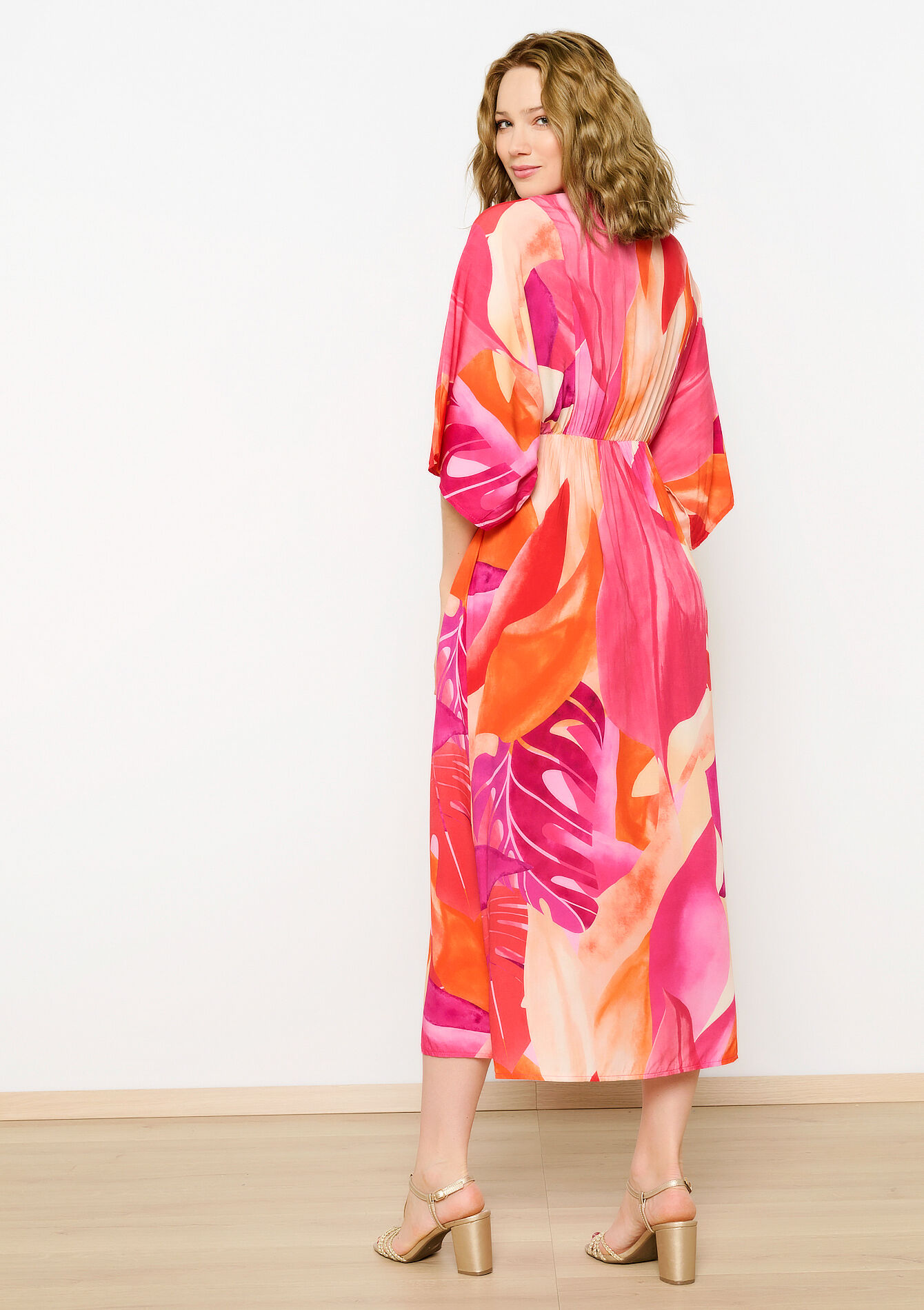 Maxi dress with tropical print, Maxi dress with tropical print - ORANGE BRIGHT - 08103657_1255