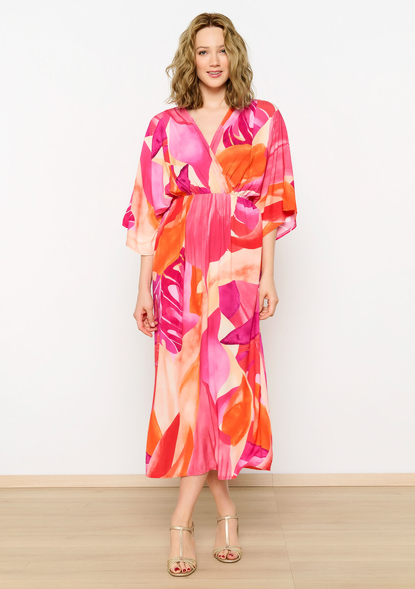 Maxi dress with tropical print, Maxi dress with tropical print - ORANGE BRIGHT - 08103657_1255