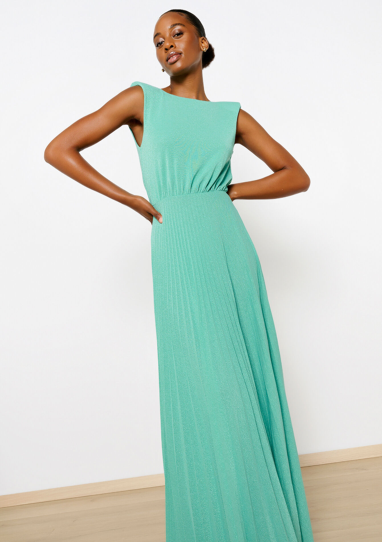 Robe longue plissée, undefined - AQUA BLUE - undefined