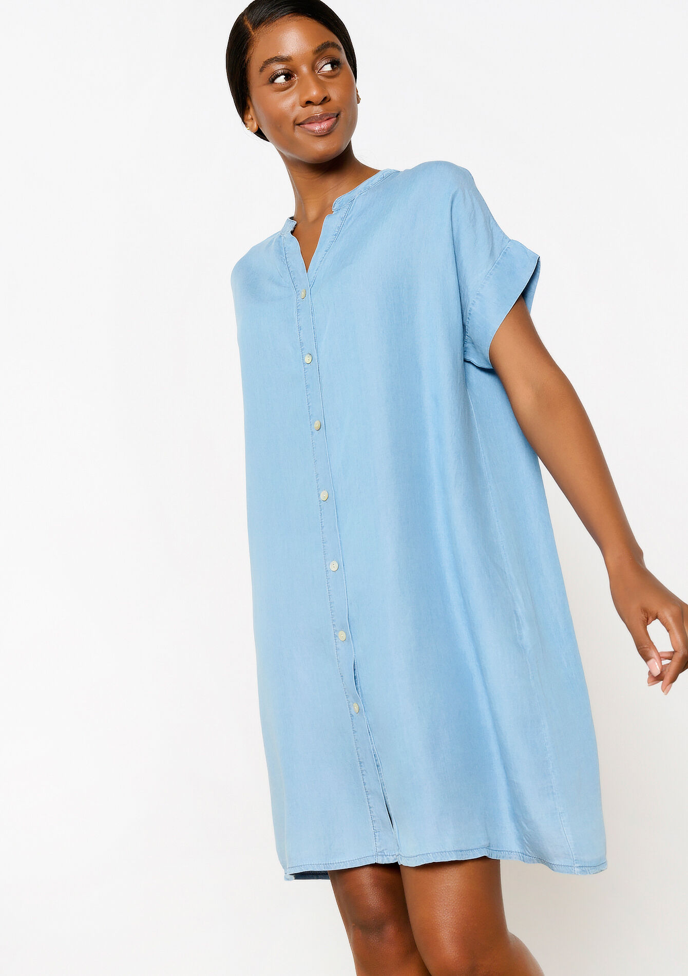 Robe t-shirt coupe boxy en tencel, Robe t-shirt coupe boxy en tencel - BLUE BLEACHED - 08103686_0502