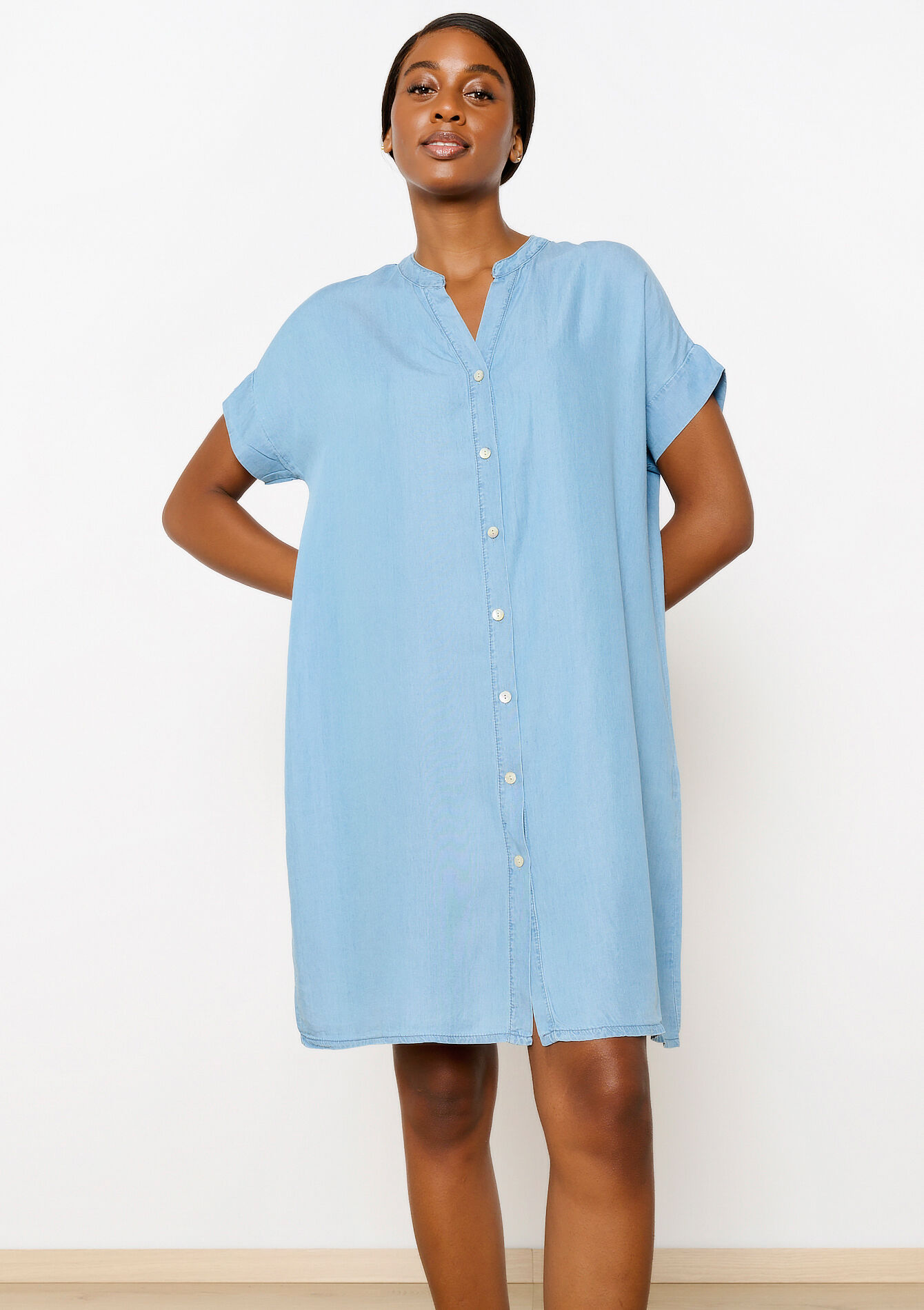 Robe t-shirt coupe boxy en tencel, Robe t-shirt coupe boxy en tencel - BLUE BLEACHED - 08103686_0502
