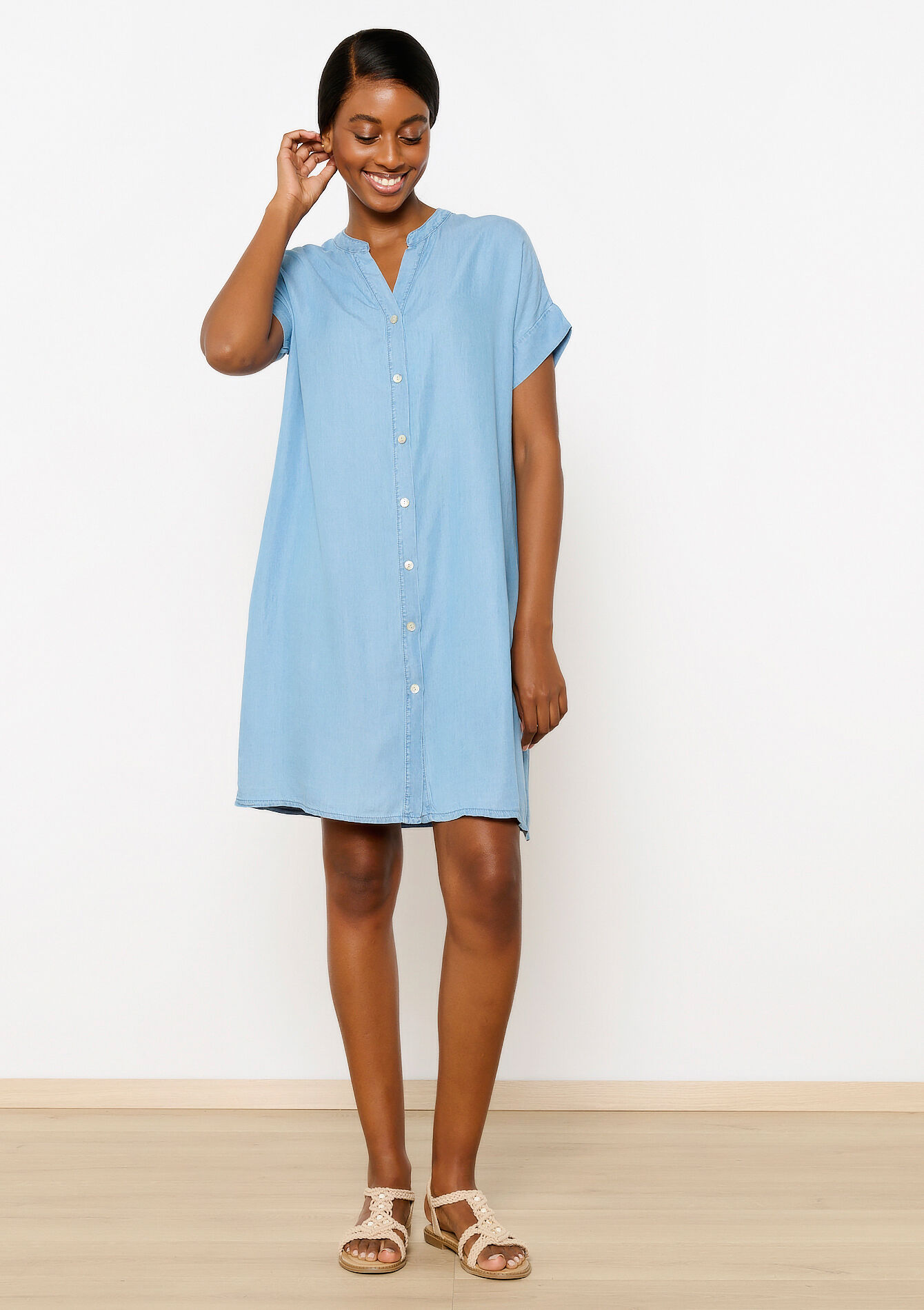 Robe t-shirt coupe boxy en tencel, Robe t-shirt coupe boxy en tencel - BLUE BLEACHED - 08103686_0502