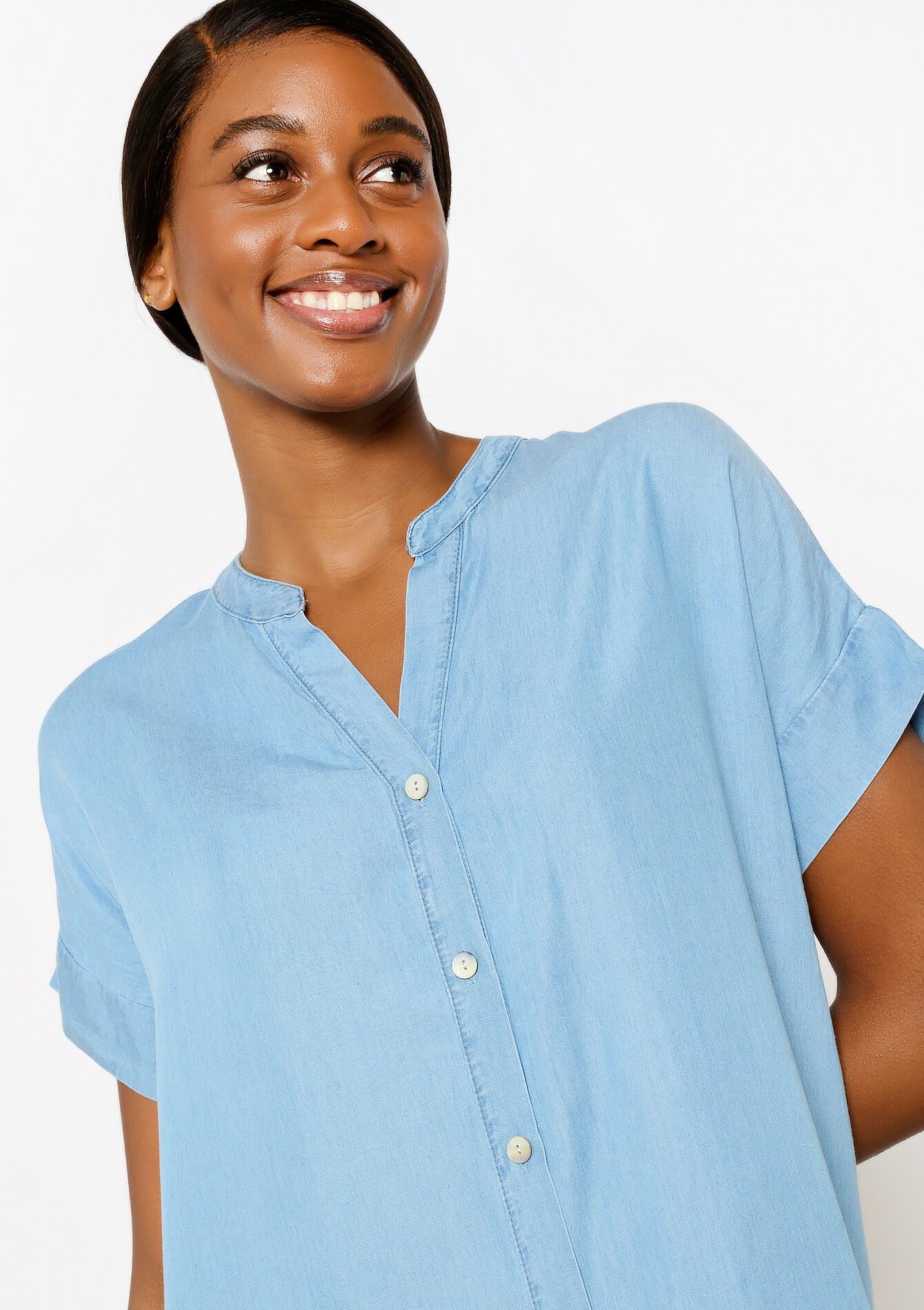 Robe t-shirt coupe boxy en tencel, Robe t-shirt coupe boxy en tencel - BLUE BLEACHED - 08103686_0502