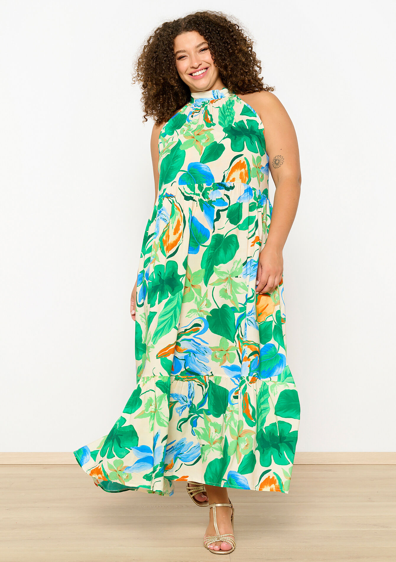 Halter dress with tropical print, Halter dress with tropical print, , back