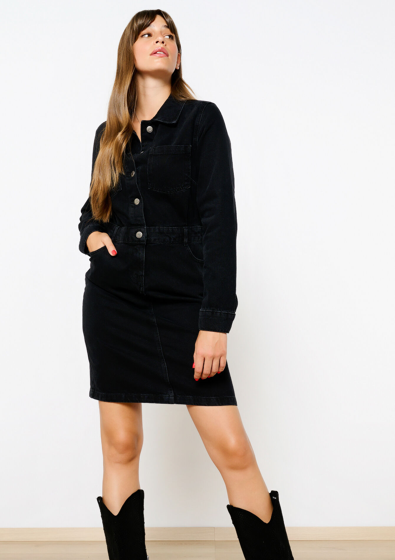 Robe courte en denim, Robe courte en denim - BLACK - 08103746_0503