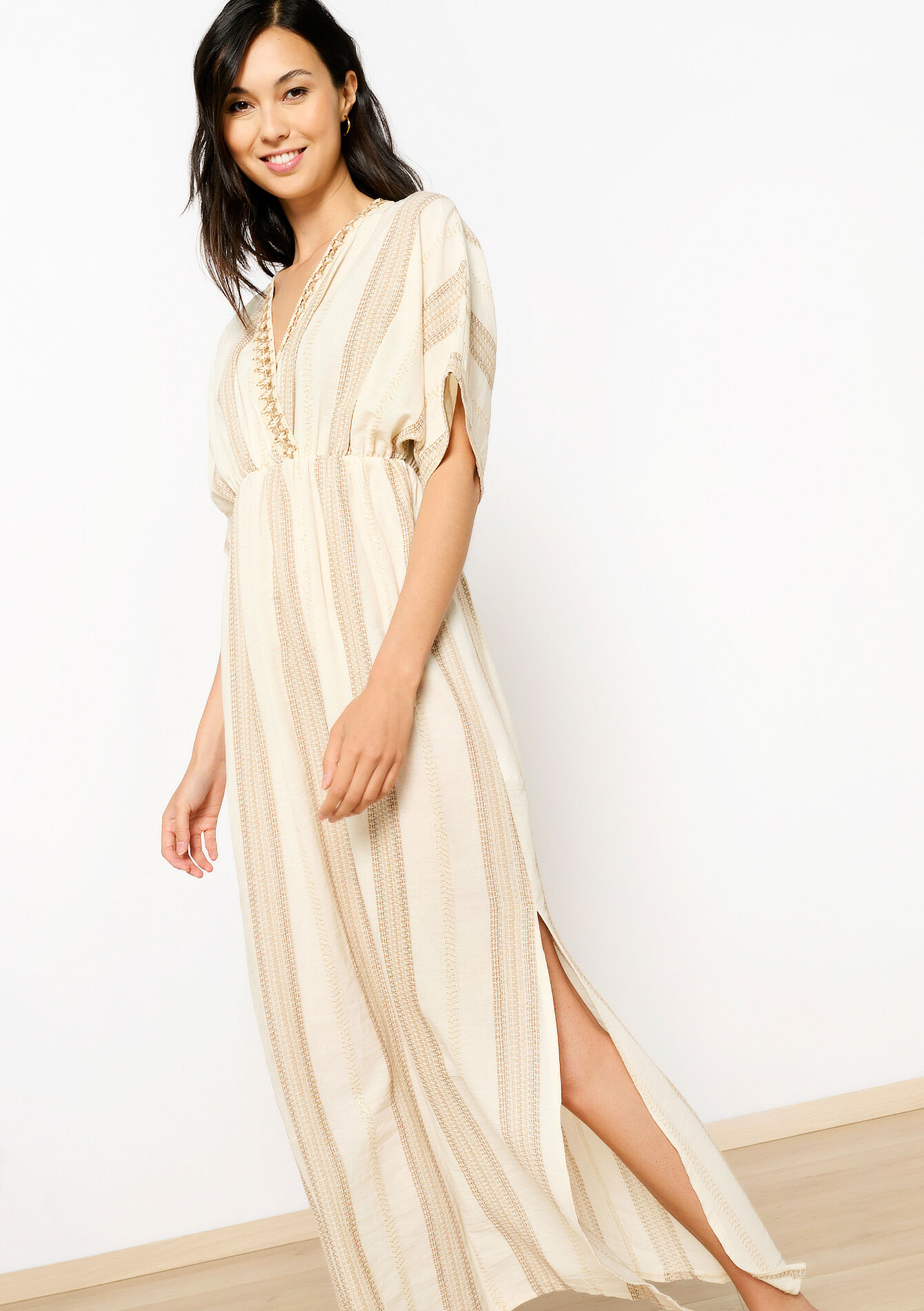 Jacquard caftan dress, undefined - BEIGE DESERT - undefined