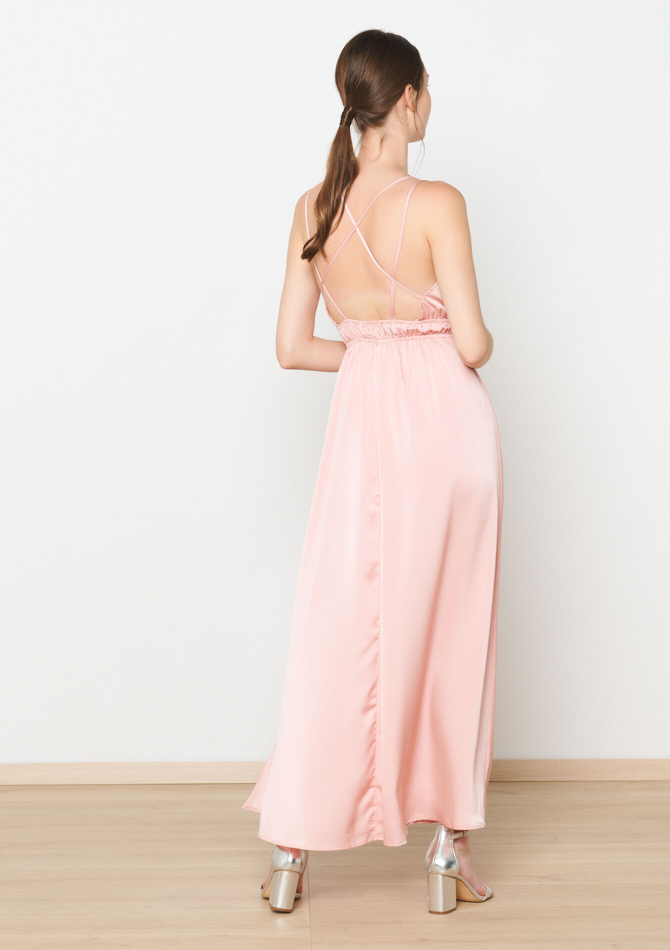 Robe longue en satin, Robe longue en satin - PASTEL PEACH - 08103780_1974