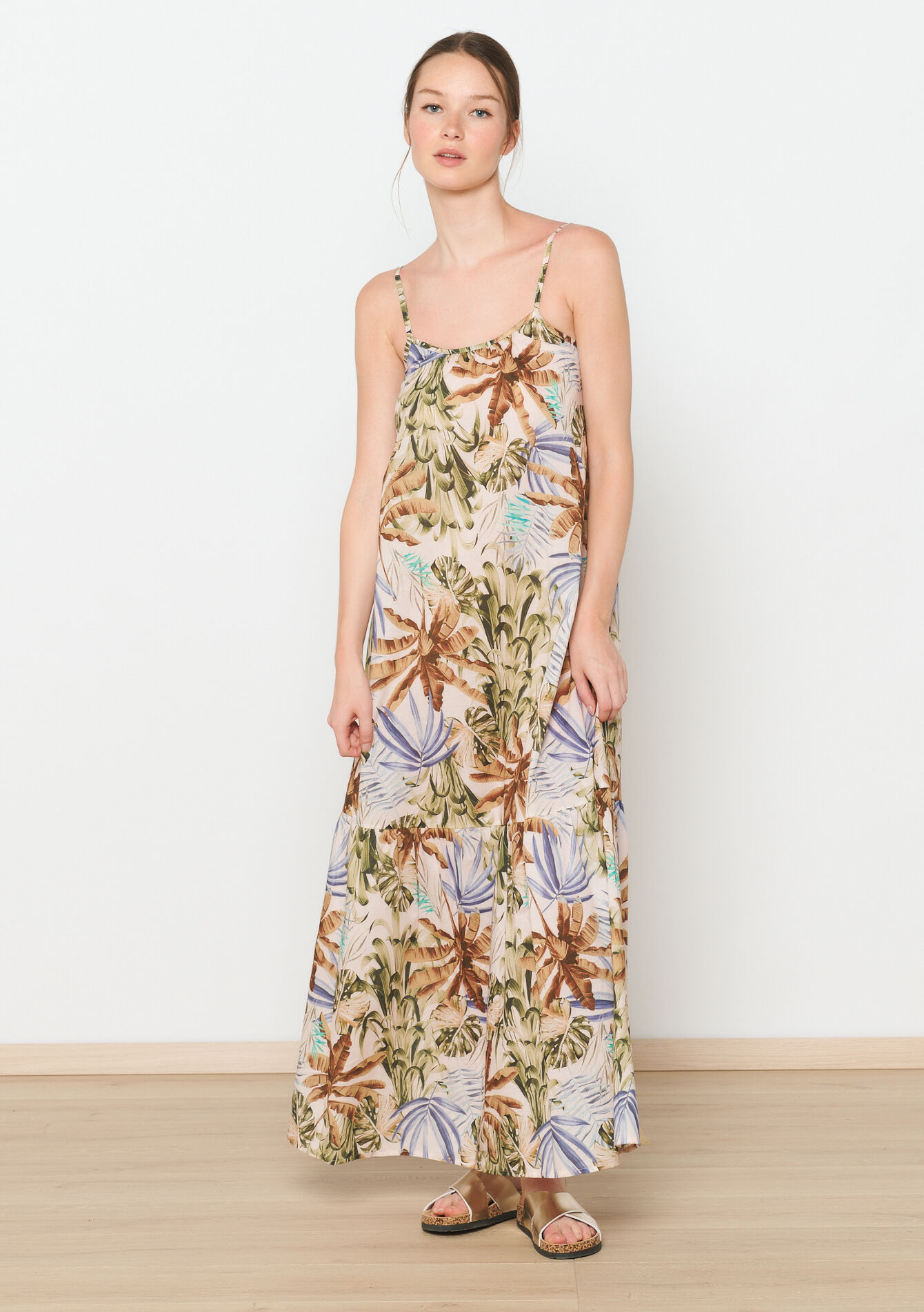 Maxi-jurk met tropische print, Maxi-jurk met tropische print, , back