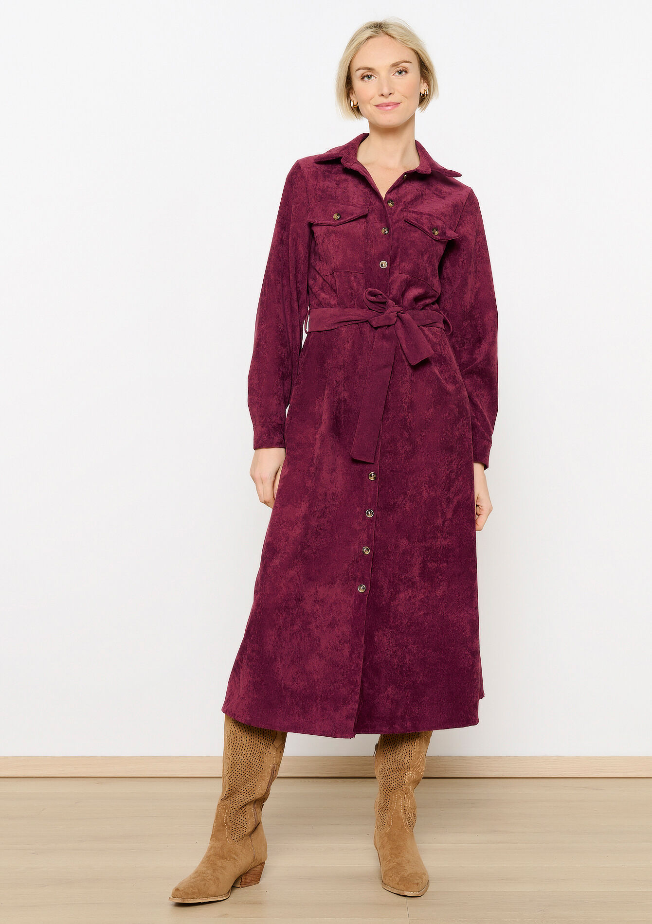 Robe-chemise en velours côtelé, Robe-chemise en velours côtelé - DARK BORDEAUX - 08103875_1424