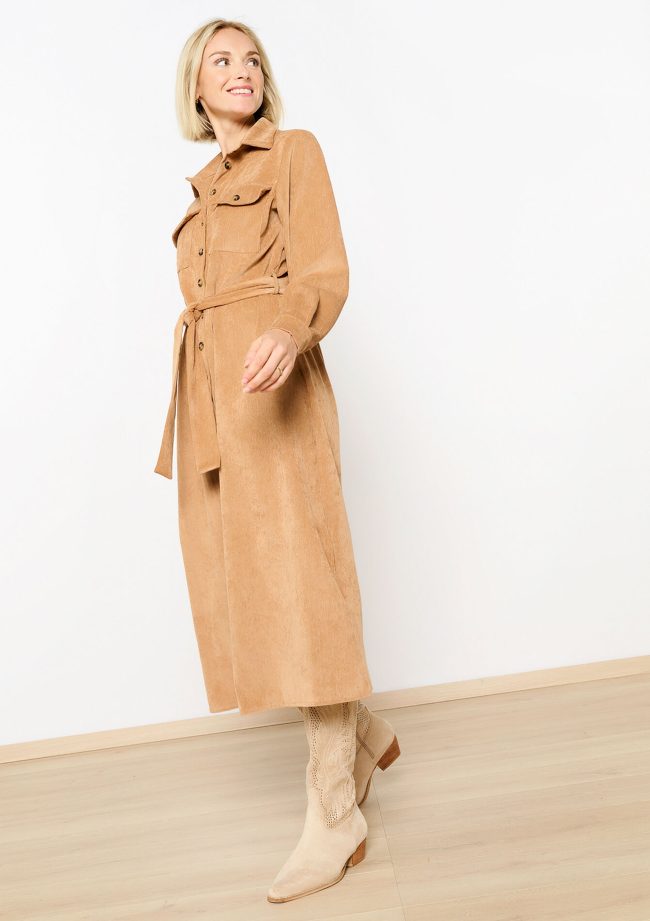 Corduroy shirt dress, undefined - LIGHT CAMEL - undefined