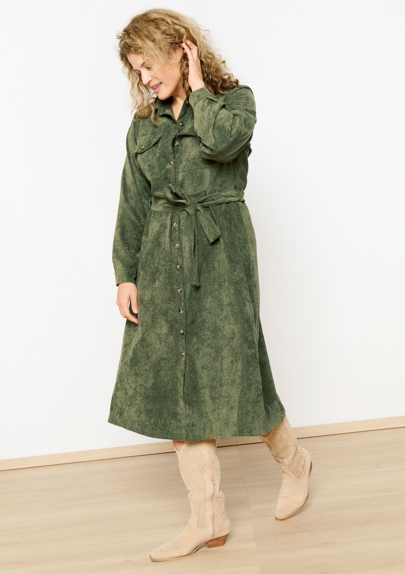 Corduroy shirt dress, undefined - KHAKI MILD - undefined